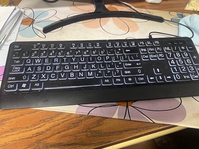 KOPJIPPOM Large Print Backlit Keyboard, USB Wired Computer Keyboard, Full Size Keyboard with White Illuminated LED Compatible for Windows Desktop, Laptop, PC, Gaming, Black customer photo 2