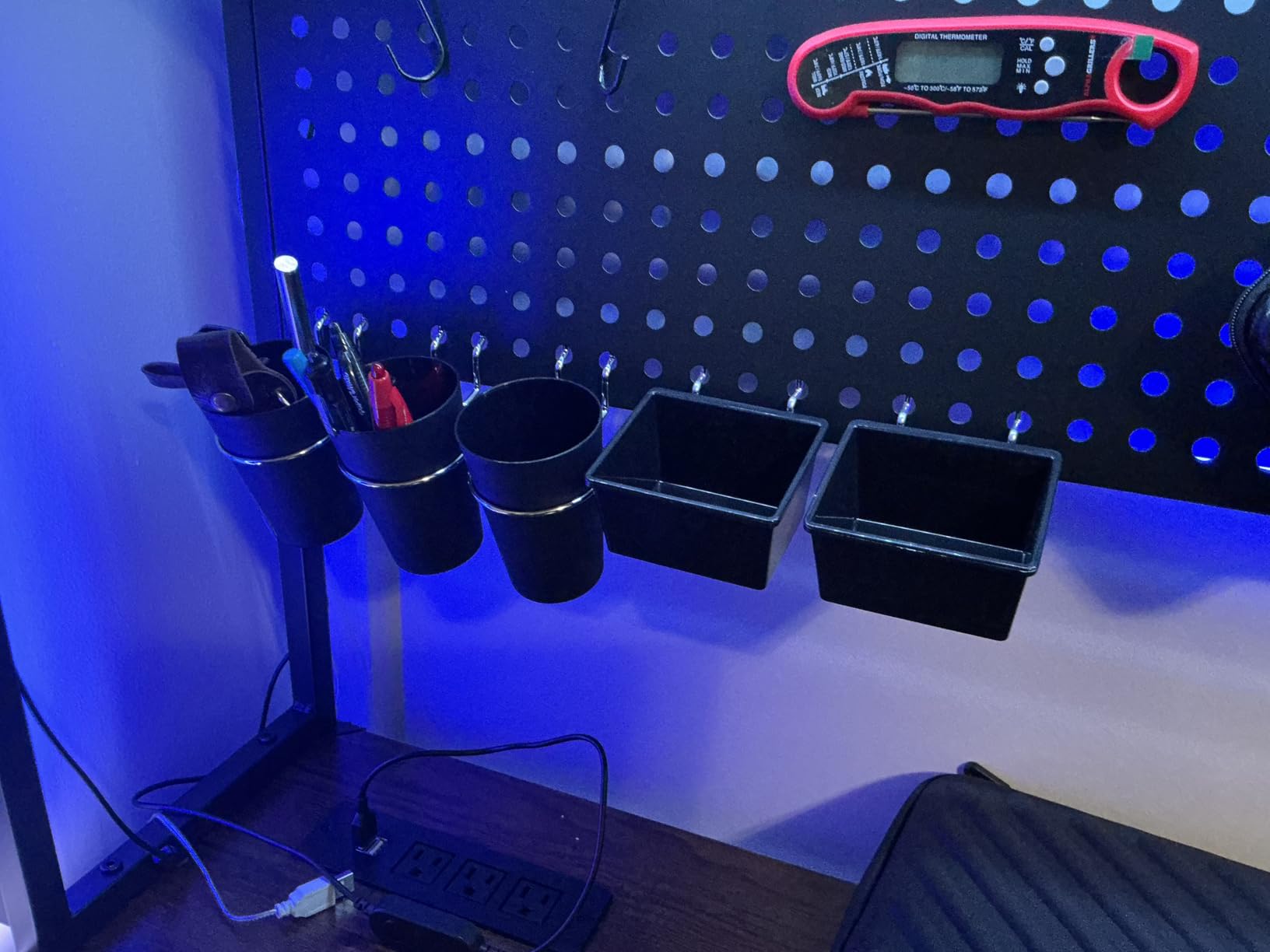 Kuhome 6 Sets Pegboard Bins with Hooks - Pegboard Organizer for Accessories, Tools, Storage - Office, Workshop, Garage - Black customer photo 2