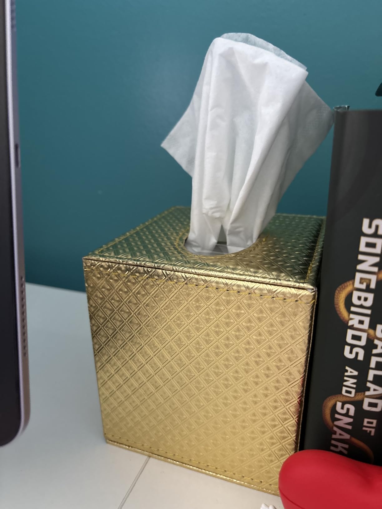 Gold Tissue Box Cover, Tissue Box Cover Square, Gold Tissue Box Holders, Tissue Holder for Bathroom Accessories customer photo 1
