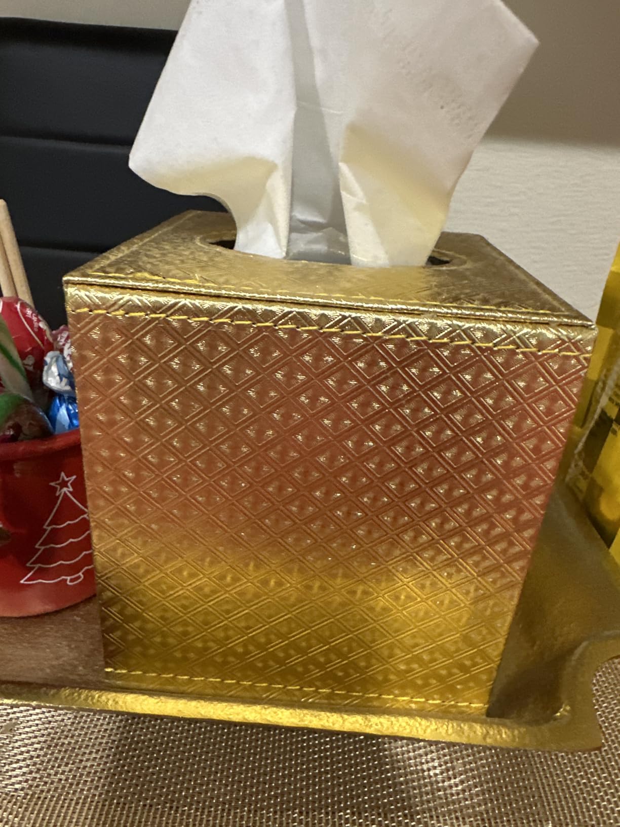 Gold Tissue Box Cover, Tissue Box Cover Square, Gold Tissue Box Holders, Tissue Holder for Bathroom Accessories customer photo 2