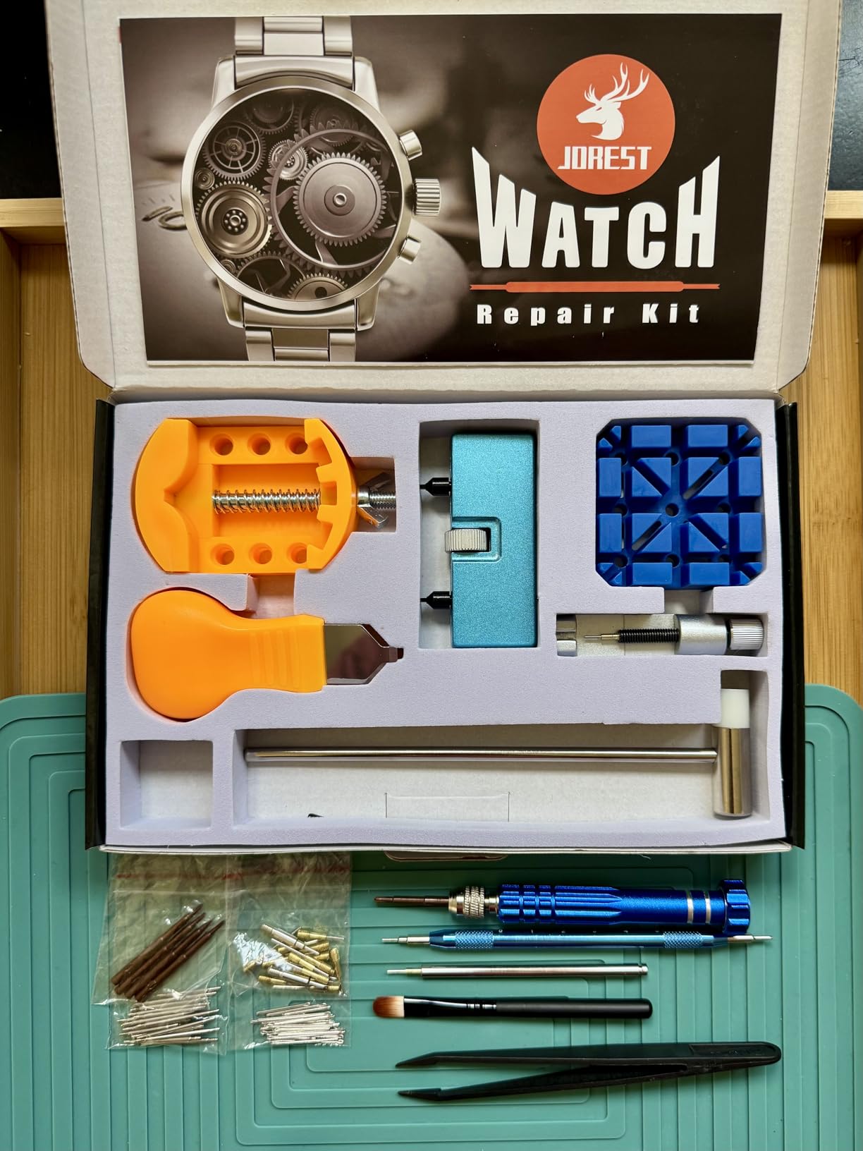 JOREST Watch Repair Kit for Battery Replacement & Link Removal, Resizing & Opener, Watch Repair and Cleaning Screwdriver Set, Wrench Back Remover, Spring Bar Tool customer photo 1