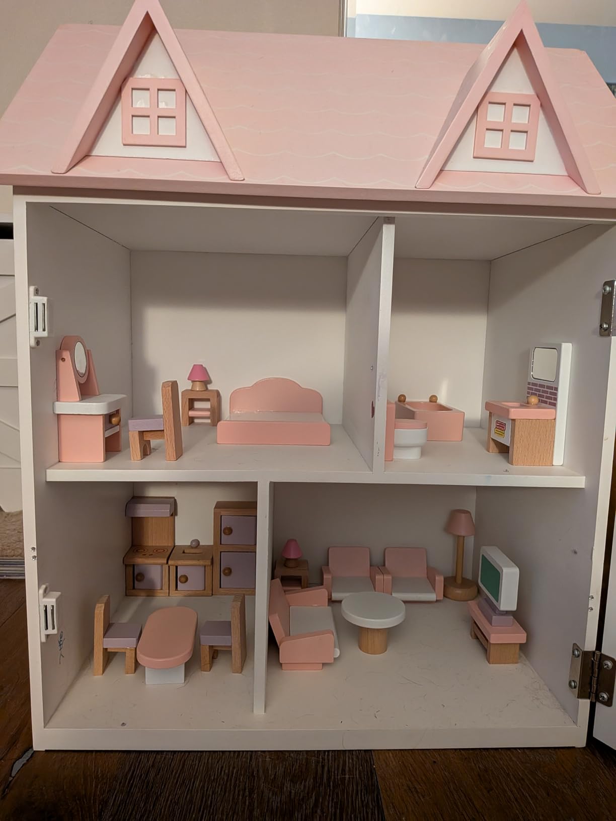 Wooden Dollhouse Furniture Set, 22 PCS Doll House Accessories Including 5 Room Kits, Little People House Furniture Toy Gift for Girls Boys Age 3+, Miniature Dollhouse Furnishing customer photo 1