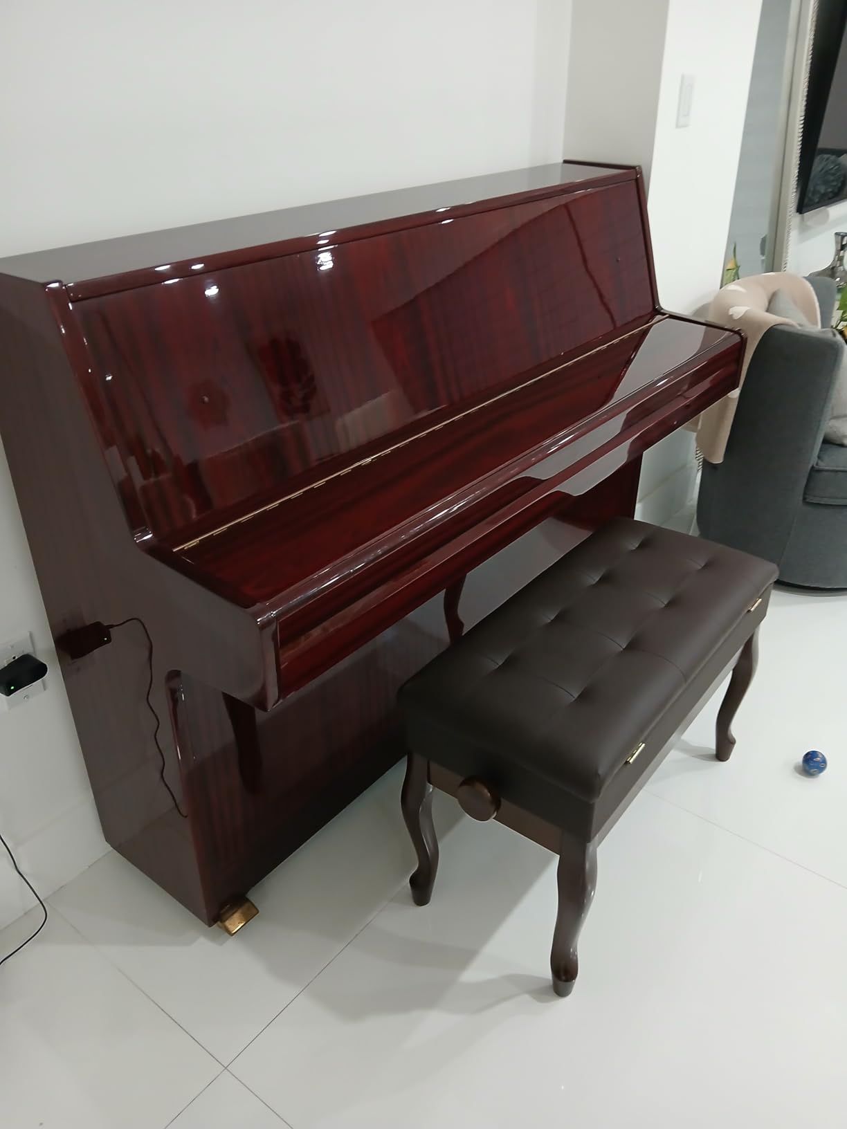 Adjustable Duet Piano Bench with Storage, Heavy Duty Wooden Double Keyboard Piano Bench Seat with PU Leather Cushion, Black customer photo 2