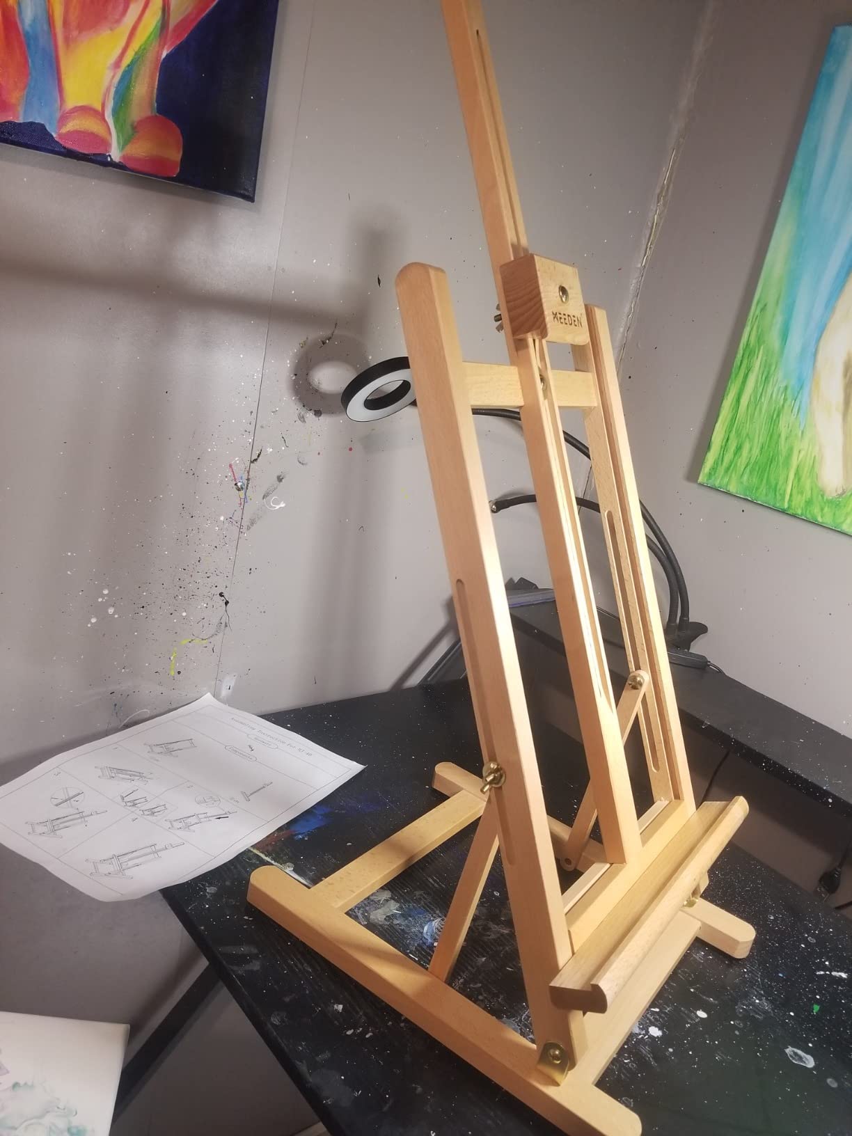 MEEDEN Large Wooden Tabletop H-Frame Easel, 38'' High, Solid Beech Wood Table Easel for Painting Canvas 25'' Max, Studio Desktop Art Easel Stand customer photo 1