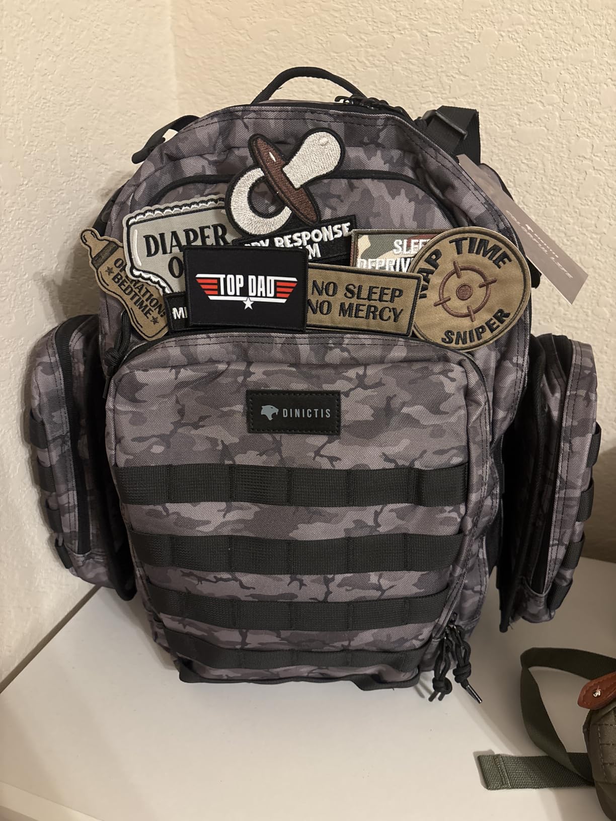 Dinictis Dad Diaper Bag, Mens Diaper Bag Backpack with Diaper Changing Mat, Military Diaper Backpack with Molle Webbing, Waterproof Pouch, Baby Wipes pocket, Insulated Bottle Pockets- Black Camo customer photo 2