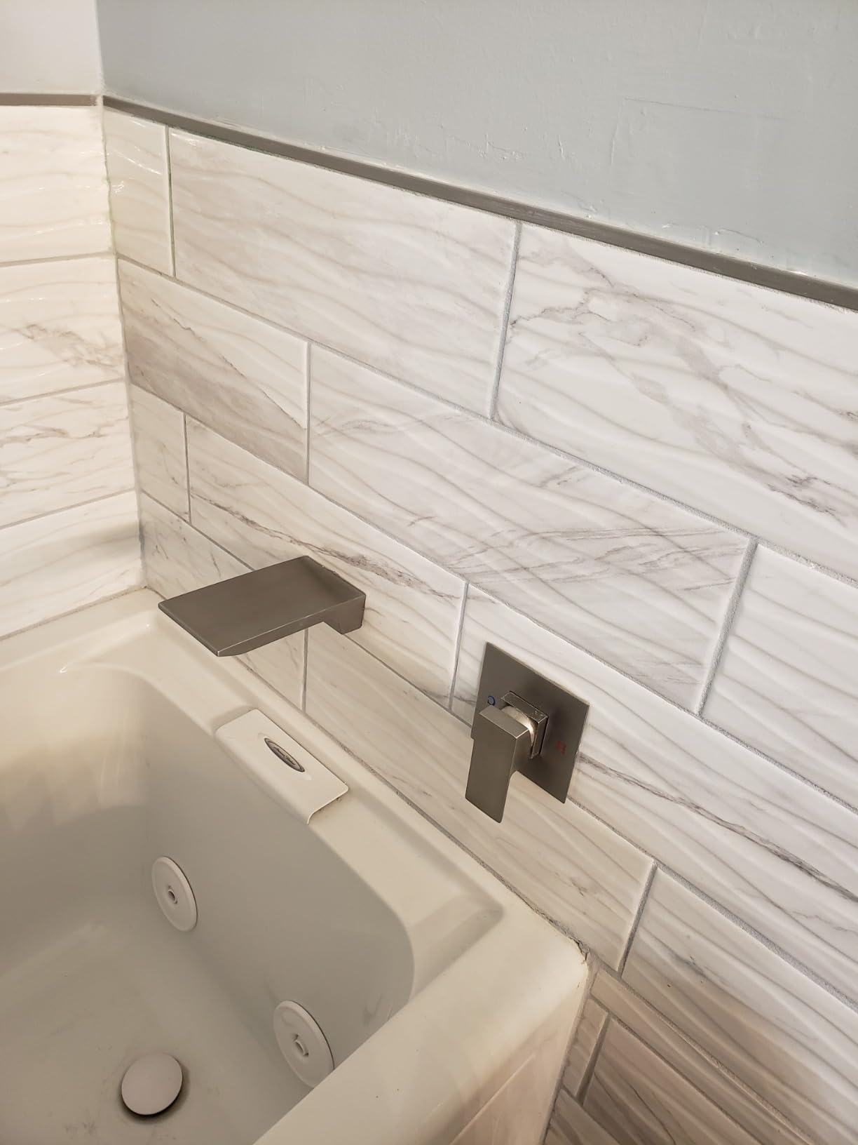Aolemi Wall Mount Bathroom Faucet Waterfall Tub Filler, Single Handle Wall Mounted Sink Faucet with Valve, Brushed Nickel customer photo 2