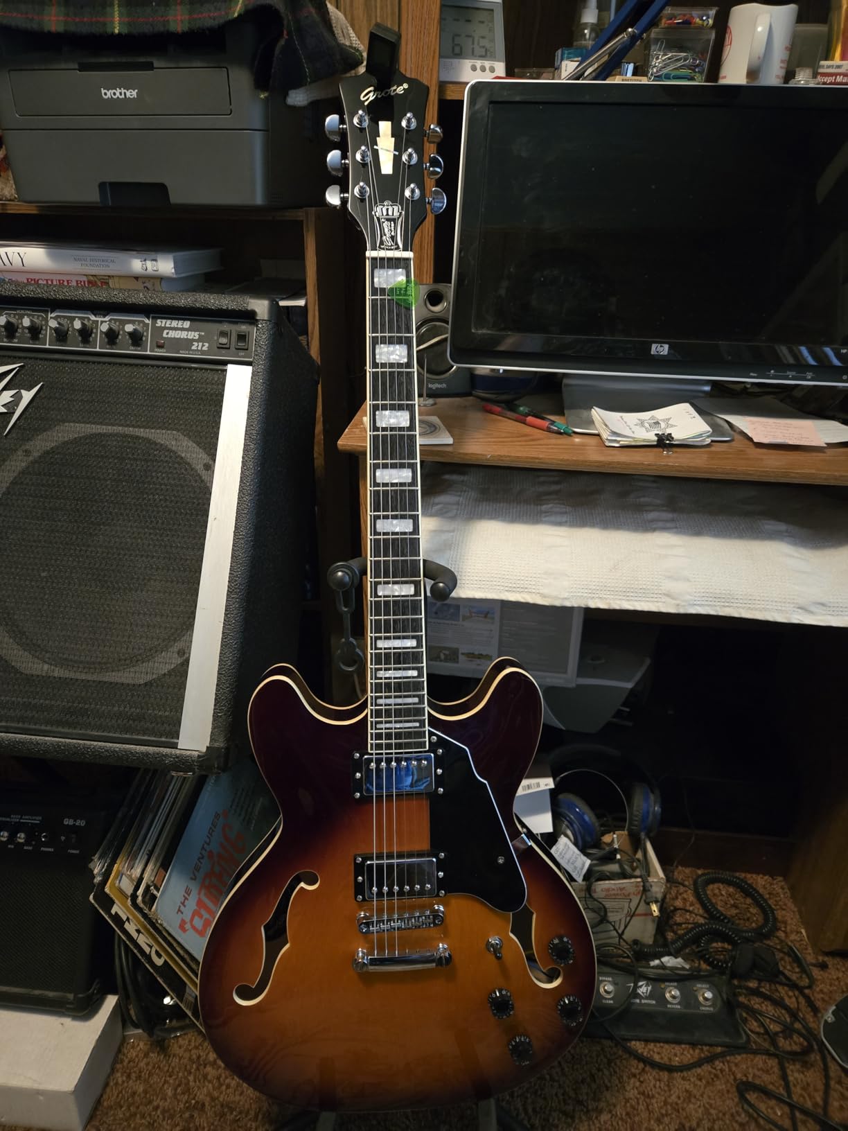 Grote Full Scale Electric Guitar Semi-Hollow Body Guitar with Stainless Steel Frets, Natural customer photo 1