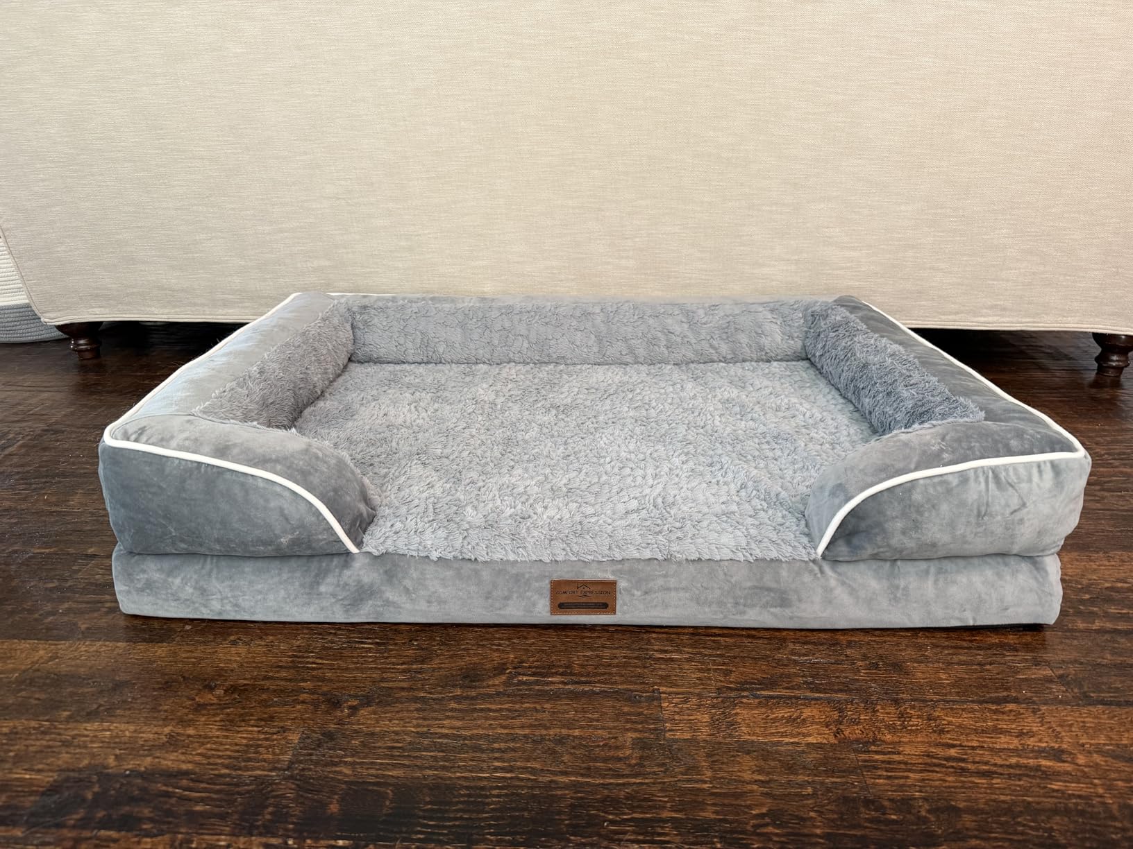 Comfort Expression Orthopedic Dog Bed for Extra Large Dogs 42x30 Inch, Waterproof Egg Crate Foam XL Pet Bed with Removable Bolsters, Dog Couch with Washable Cover & Non-Slip Bottom, Grey customer photo 2