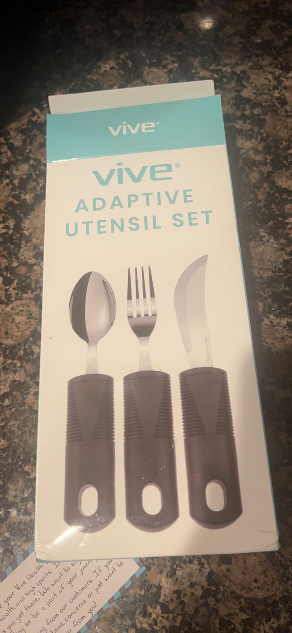 Vive Adaptive Utensil Set - Arthritis Aid Silverware for Parkinsons, Hand Tremors - Easy Grip for Shaking and Trembling Hands - Heavy Stainless Steel Spoon (Bendable) customer photo 1