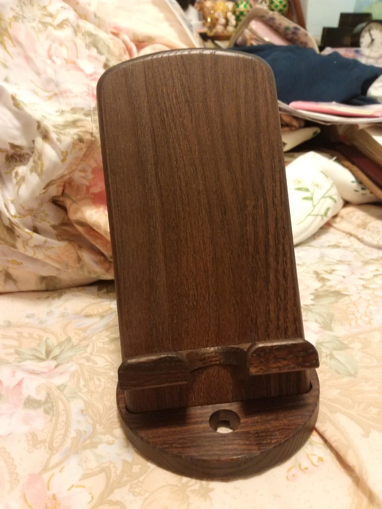 TESLYAR Wood Cell Phone Stand - Elegant Phone Holder for Nightstand & Desk | Portable Office Gift for Men, Dad & Husband | Compatible with iPhone & Android customer photo 1