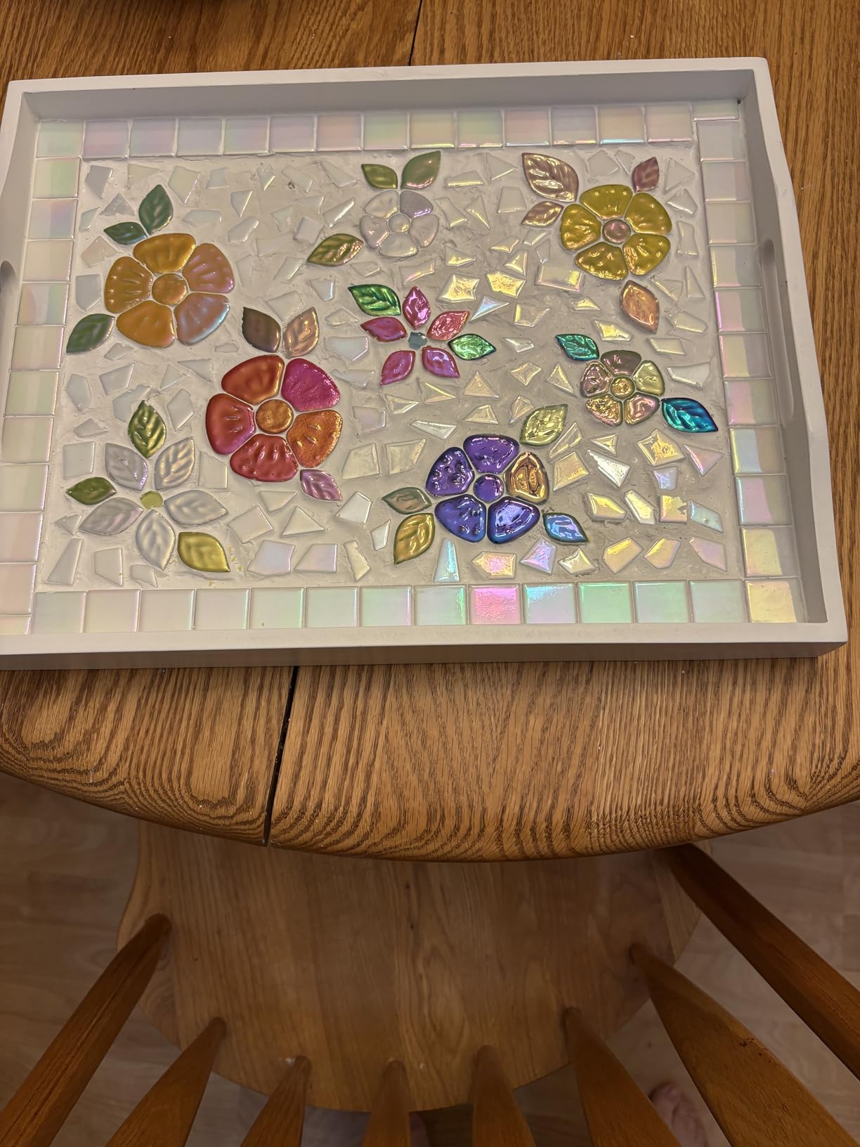 Youway Style Iridescent Glass Mosaic Tiles for Crafts Bulk, 200g Broken Mosaic Glass Pieces for DIY Home Garden Art Projects customer photo 2