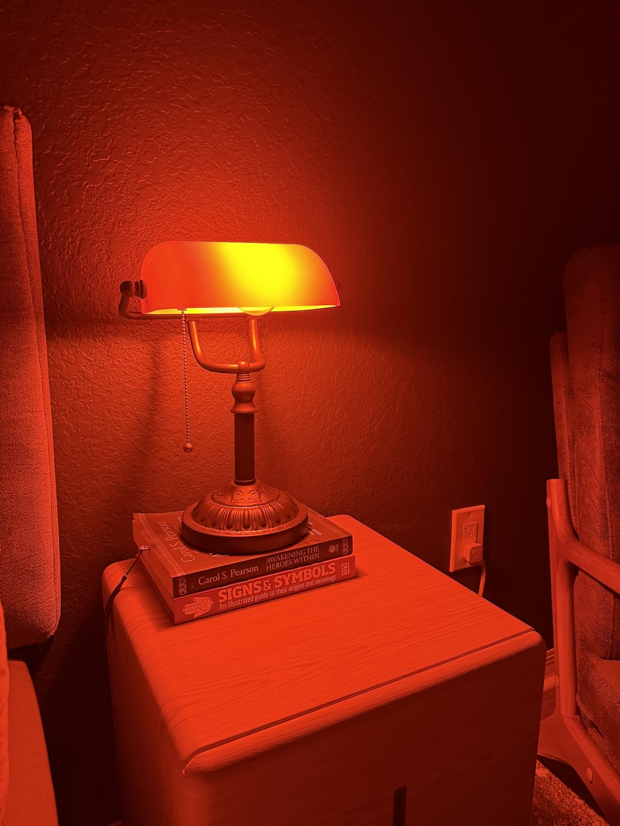 TORCHSTAR Bankers Desk Lamp with Pull Chain Switch, Amber Glass Shade Desk Lamps, Bronze Base, E26 Base, Vintage Library Lamp for Office, Study Room(Matted Orange) customer photo 2