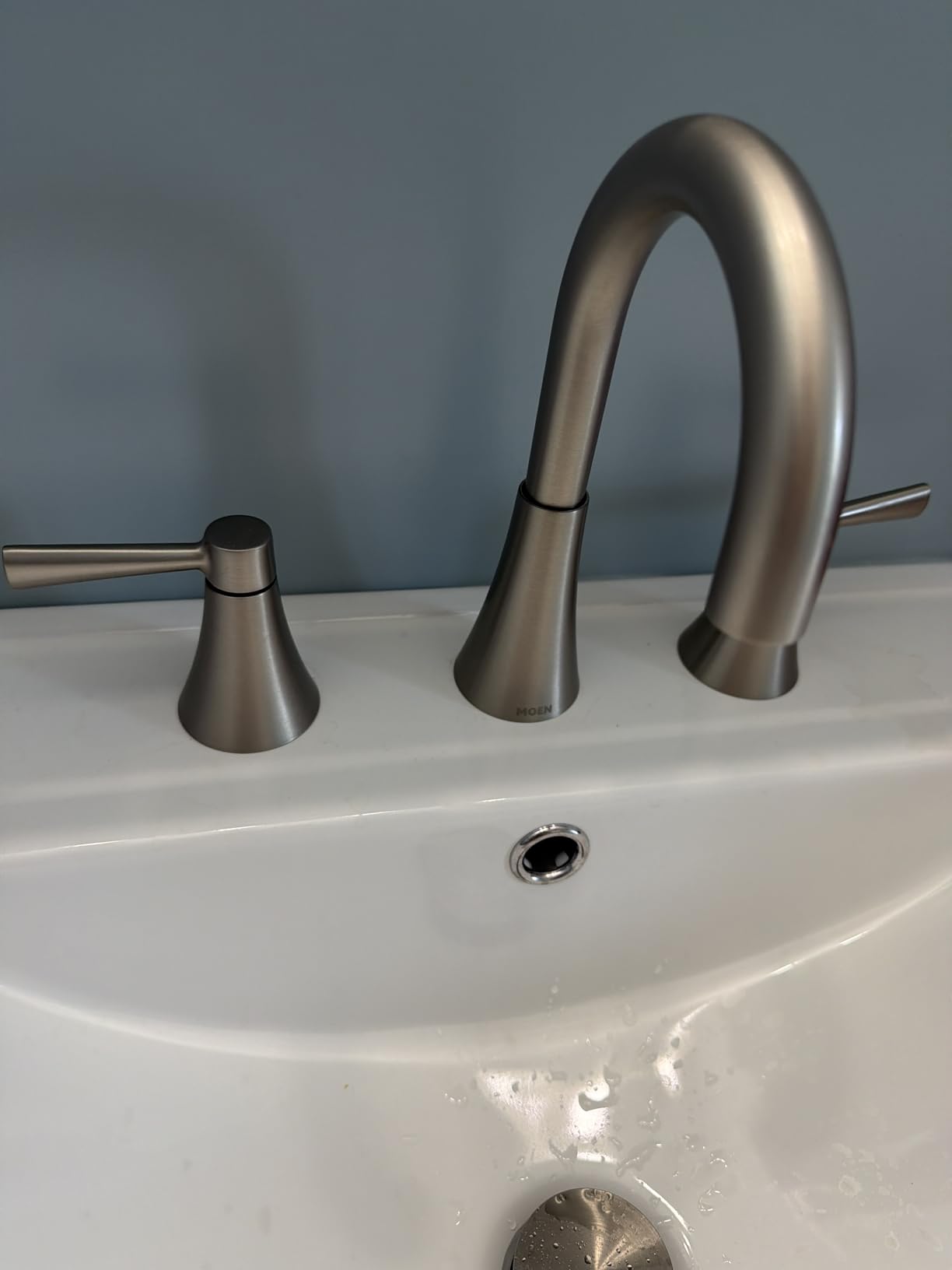Moen Ronan Spot Resist Brushed Nickel Two-Handle Widespread Modern Bathroom Faucet, Valve Included, 84023SRN customer photo 1