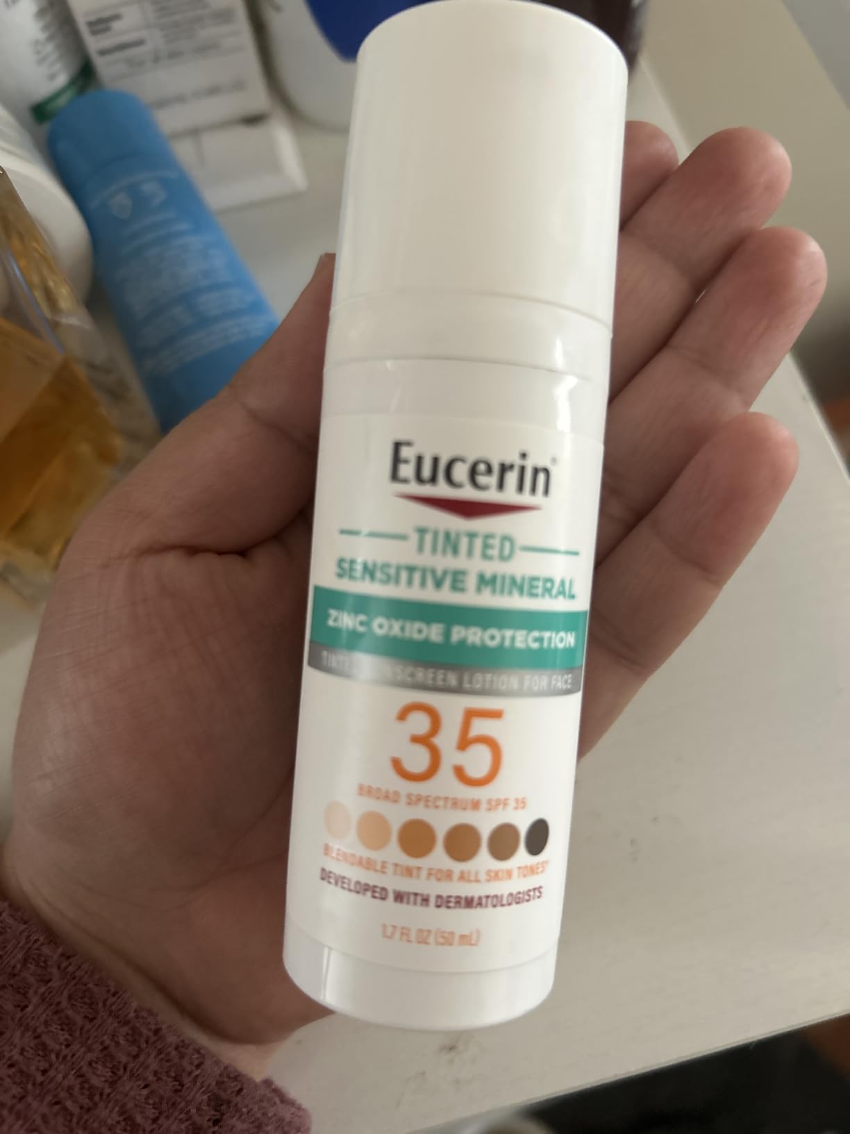 Eucerin Sun Tinted Sensitive Mineral Face Sunscreen Lotion SPF 35, Non-Comedogenic Mineral Sunscreen with Gentle Zinc Oxide Protection for Sensitive Skin, 1.7 Fl Oz Bottle customer photo 2