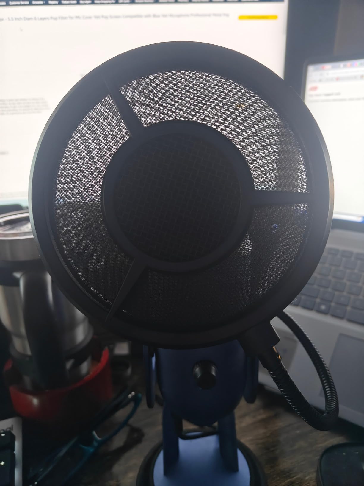 Blue Yeti Pop Filter Foam Windscreen - 5.5 Inch Diam 6 Layers Pop Filter for Mic Cover Yeti Pop Screen Compatible with Blue Yeti Microphone Professional Metal Pop Filter by YOUSHARES customer photo 2
