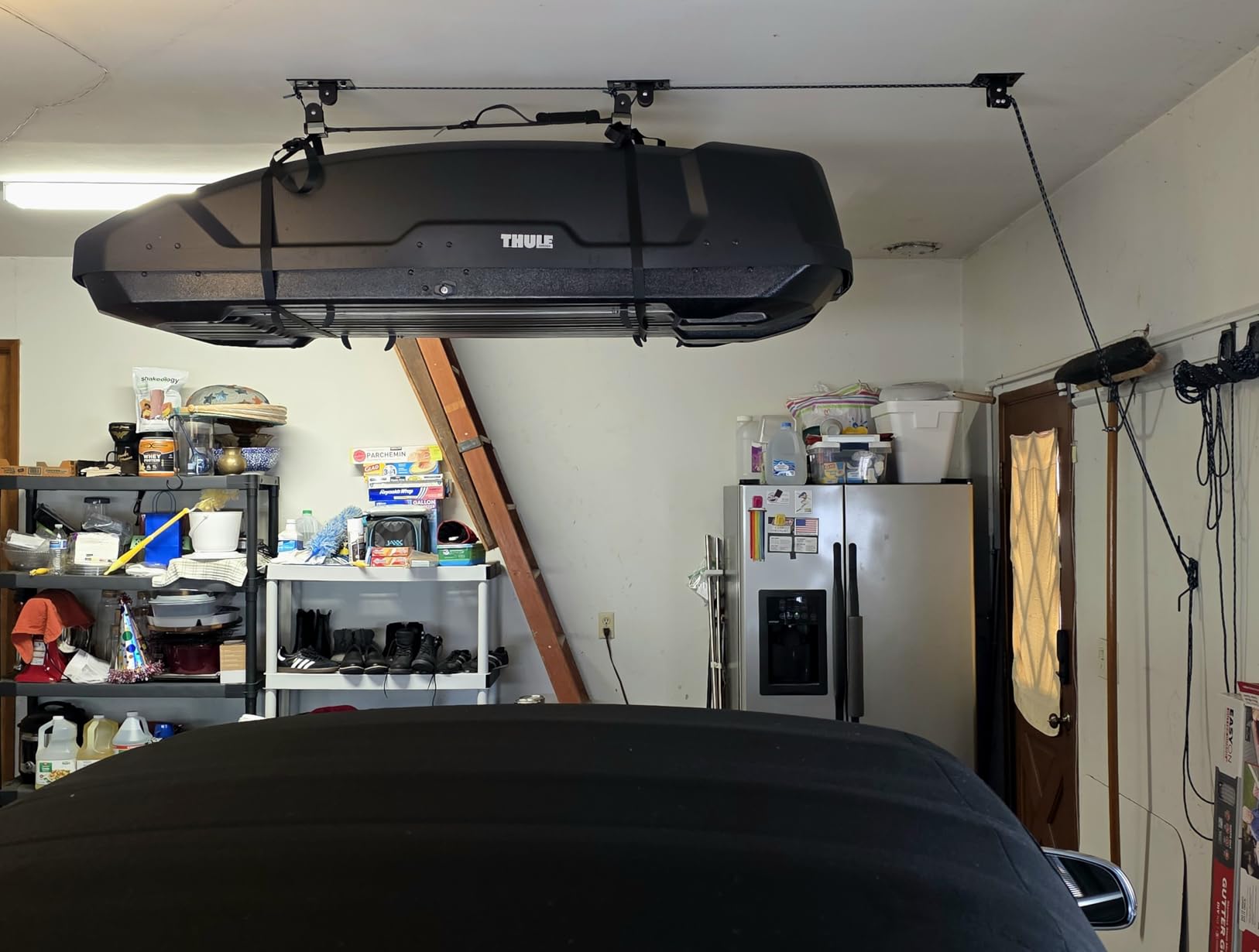 Ceiling Storage Hoist for Cargo Box - Heavy Duty Garage Storage Lift - Garage Pulley Lift System Holds 150 lbs and Fits 8-10 ft Tall Garage Ceilings customer photo 2