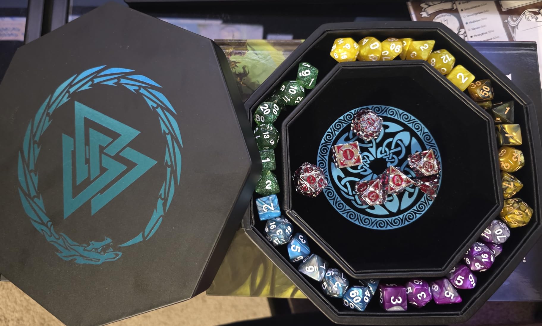 Soar Forge Dice Tray for DND and RPG - Beautiful Copper Valknut and Dragon 9 Inch Rolling Tray Compatible with Dungeons and Dragons and Tabletop RPGs - Box Storage to Protect Dice customer photo 1