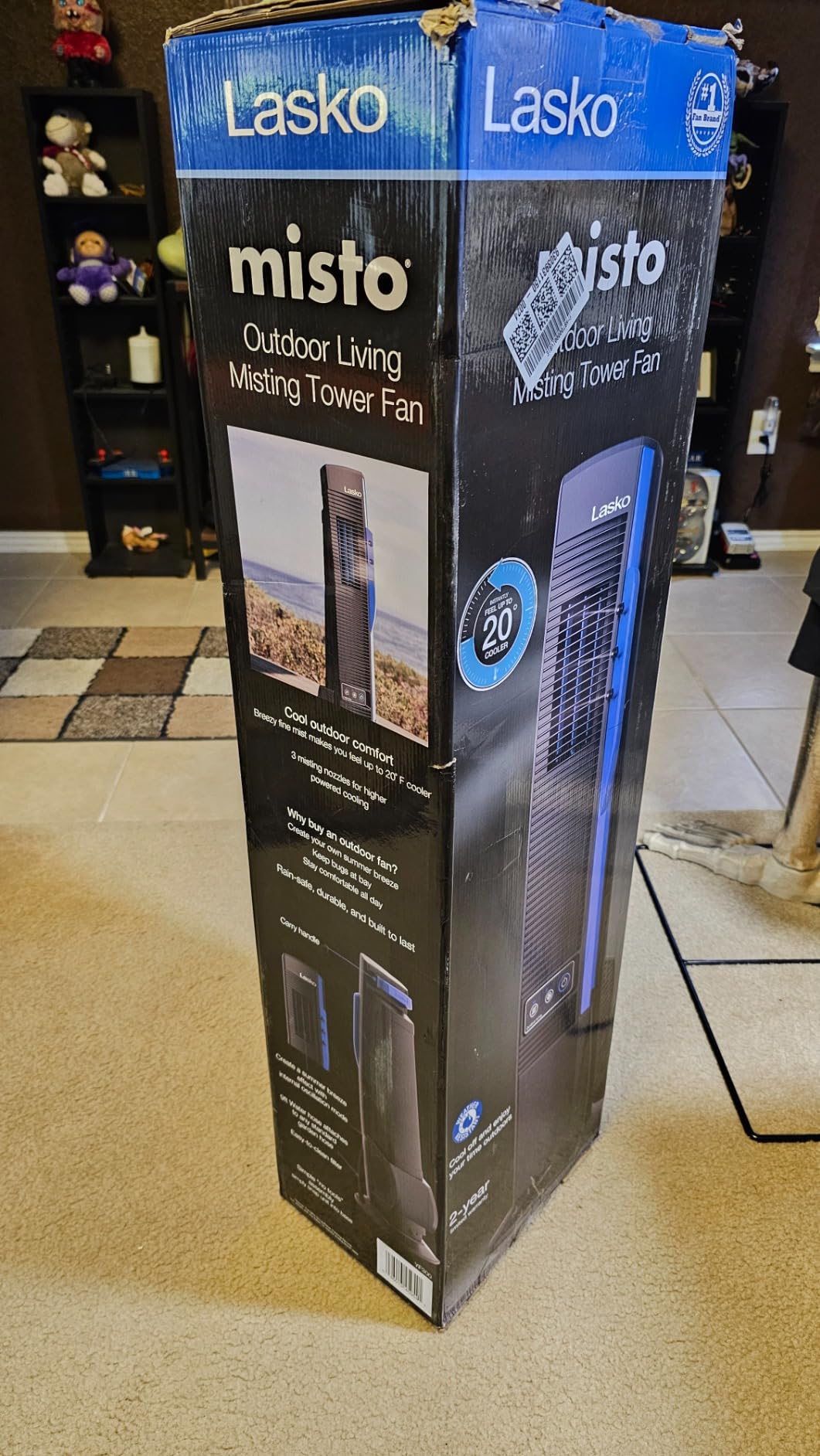 Lasko Misto Outdoor Misting Tower Fan, 4-Speeds, Internal Oscillation, for Decks, Patios and Porches, Black, YF300, Large customer photo 1