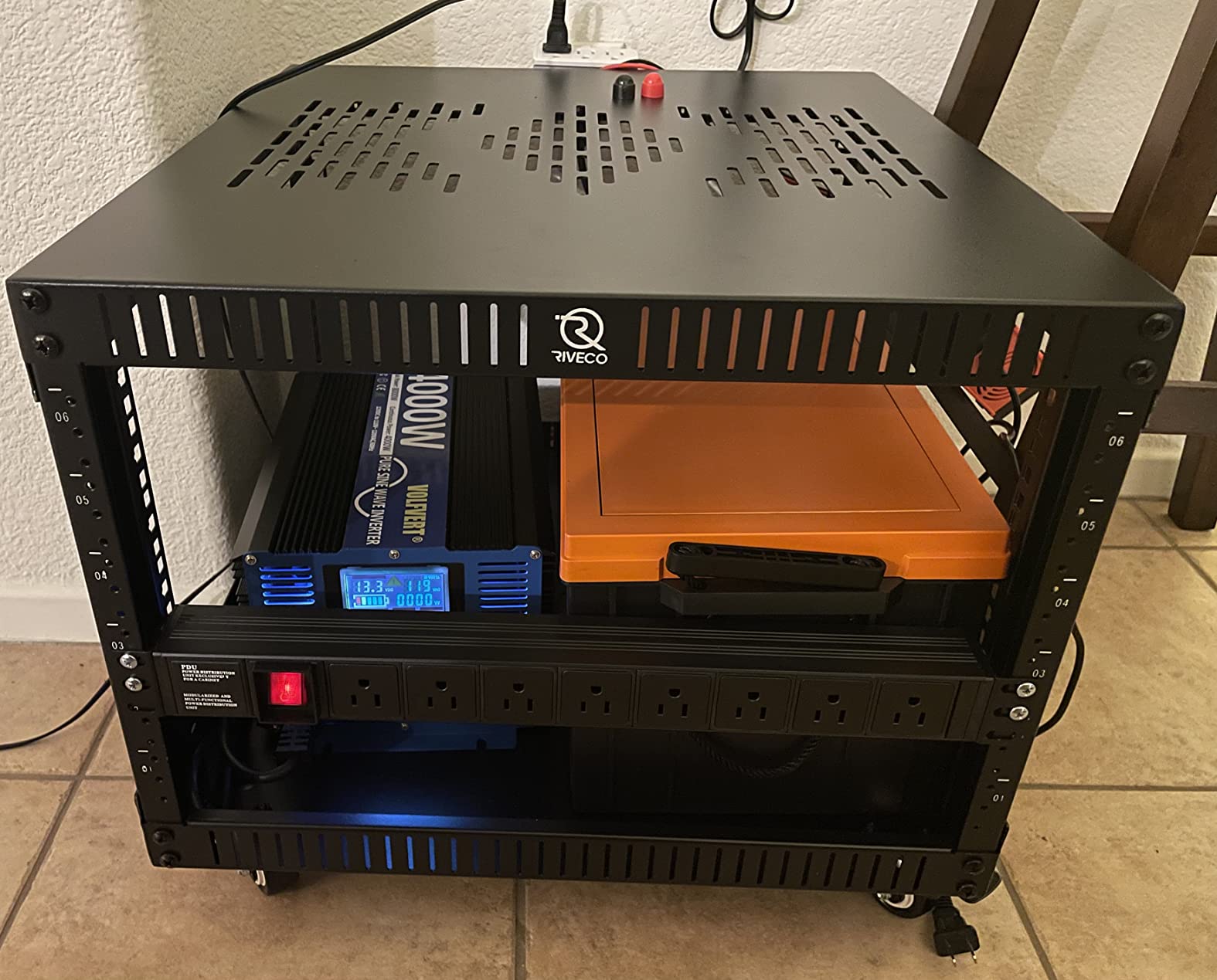 RIVECO 25U Network Rack with Reinforced Top Cover - 4 Post Floor Rack on Wheels for 19