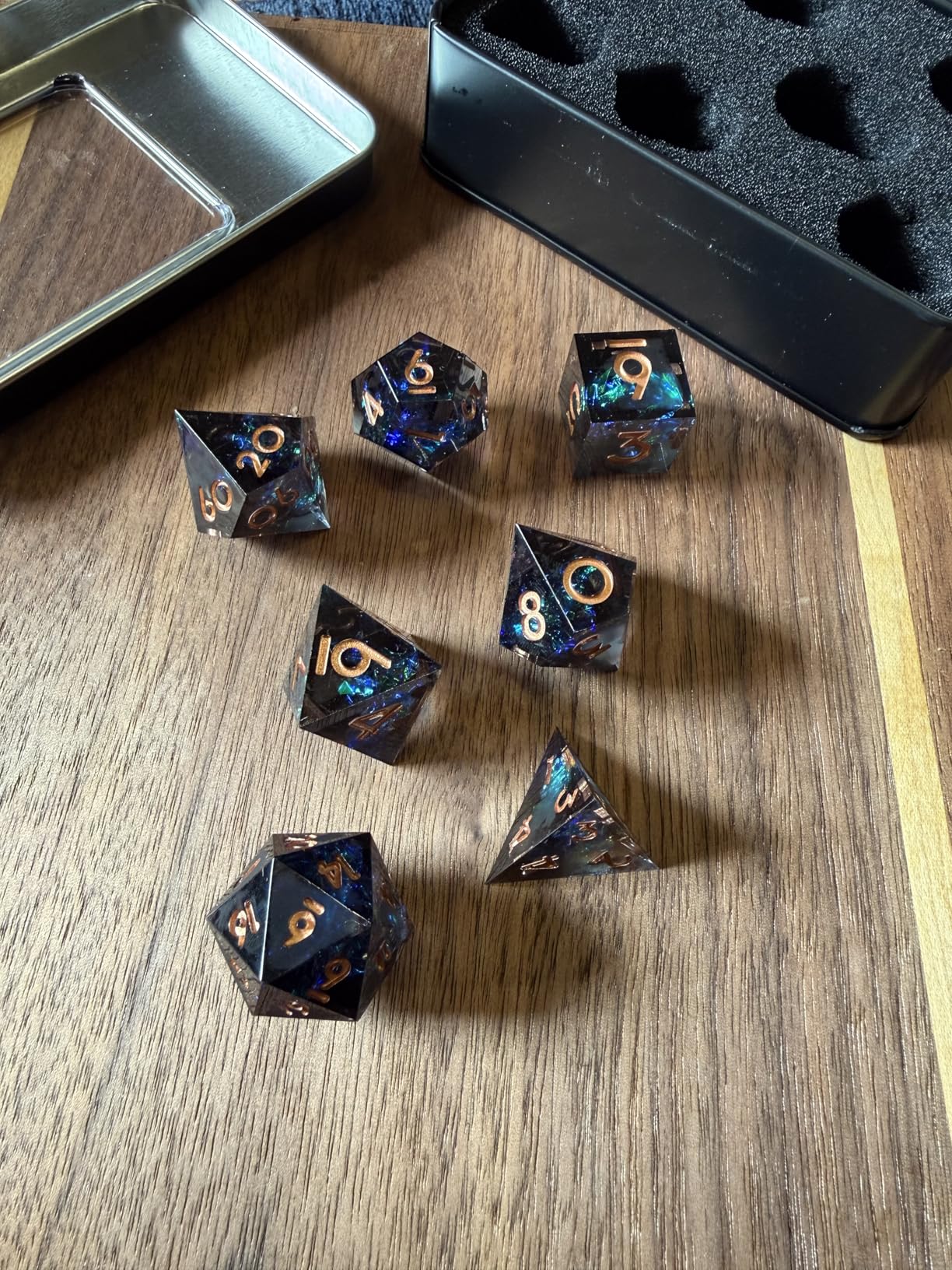 AUSTOR 7-Die DND Dice Set Handmade Sharp Edge Polyhedral Dice for Dungeons and Dragons RPG MTG Table Games (Dark Star) customer photo 2