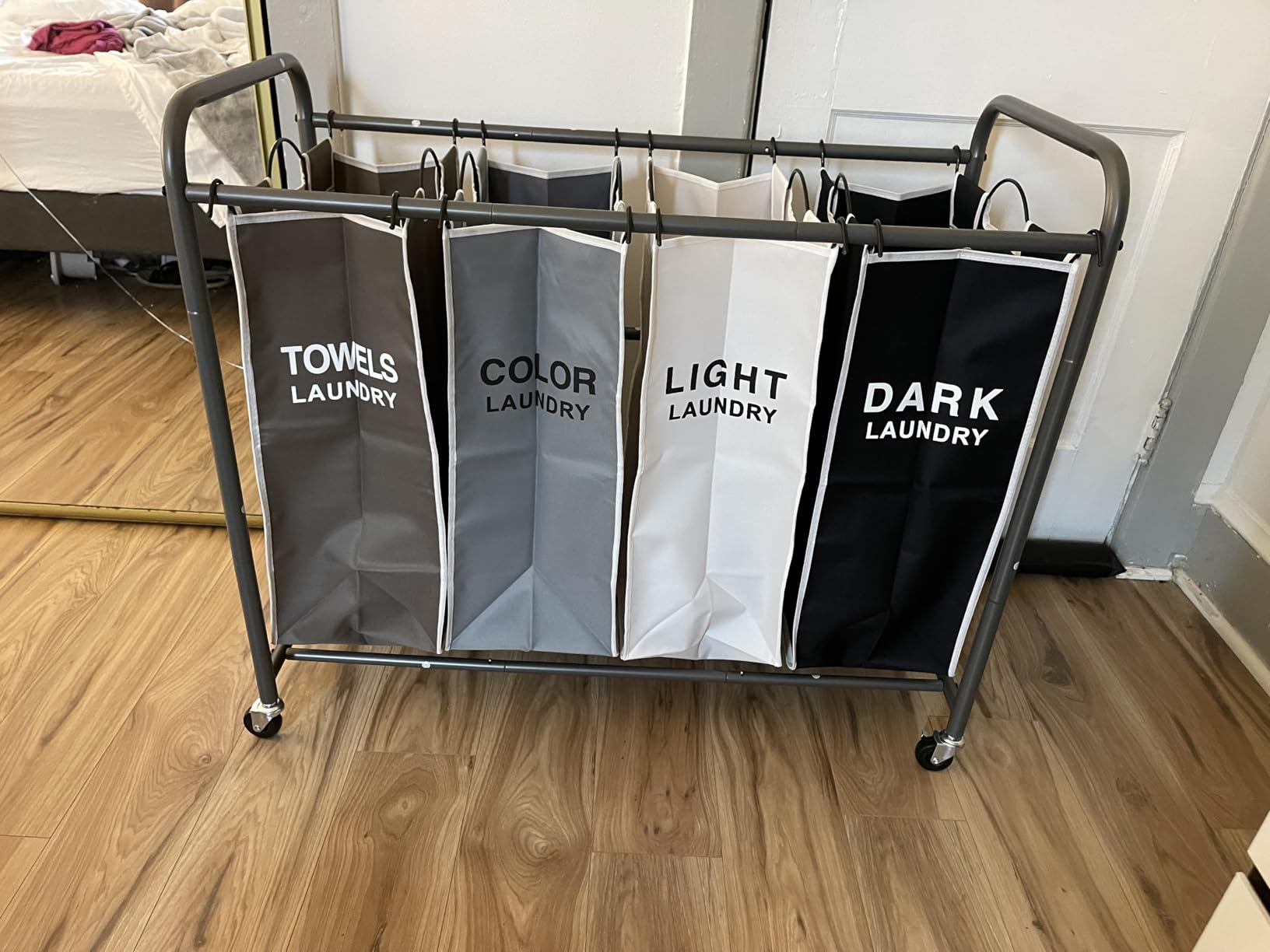 ROMOON Laundry Hamper Sorter Cart: 4-Section Organizer with Heavy-Duty Lockable Wheels and Removable Bags | 180L Rolling Laundry Basket for Dirty Clothes in Laundry Room or Small Spaces customer photo 1