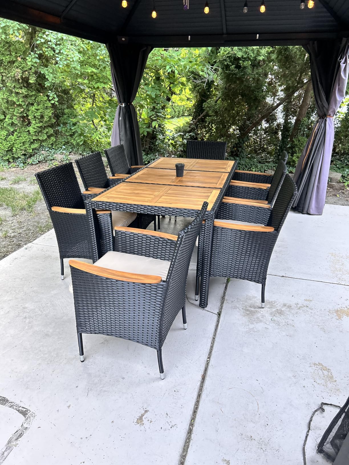 Flamaker 9 Piece Patio Dining Set Outdoor Acacia Wood Table and Chairs with Soft Cushions Wicker Patio Furniture for Deck, Backyard, Garden customer photo 1