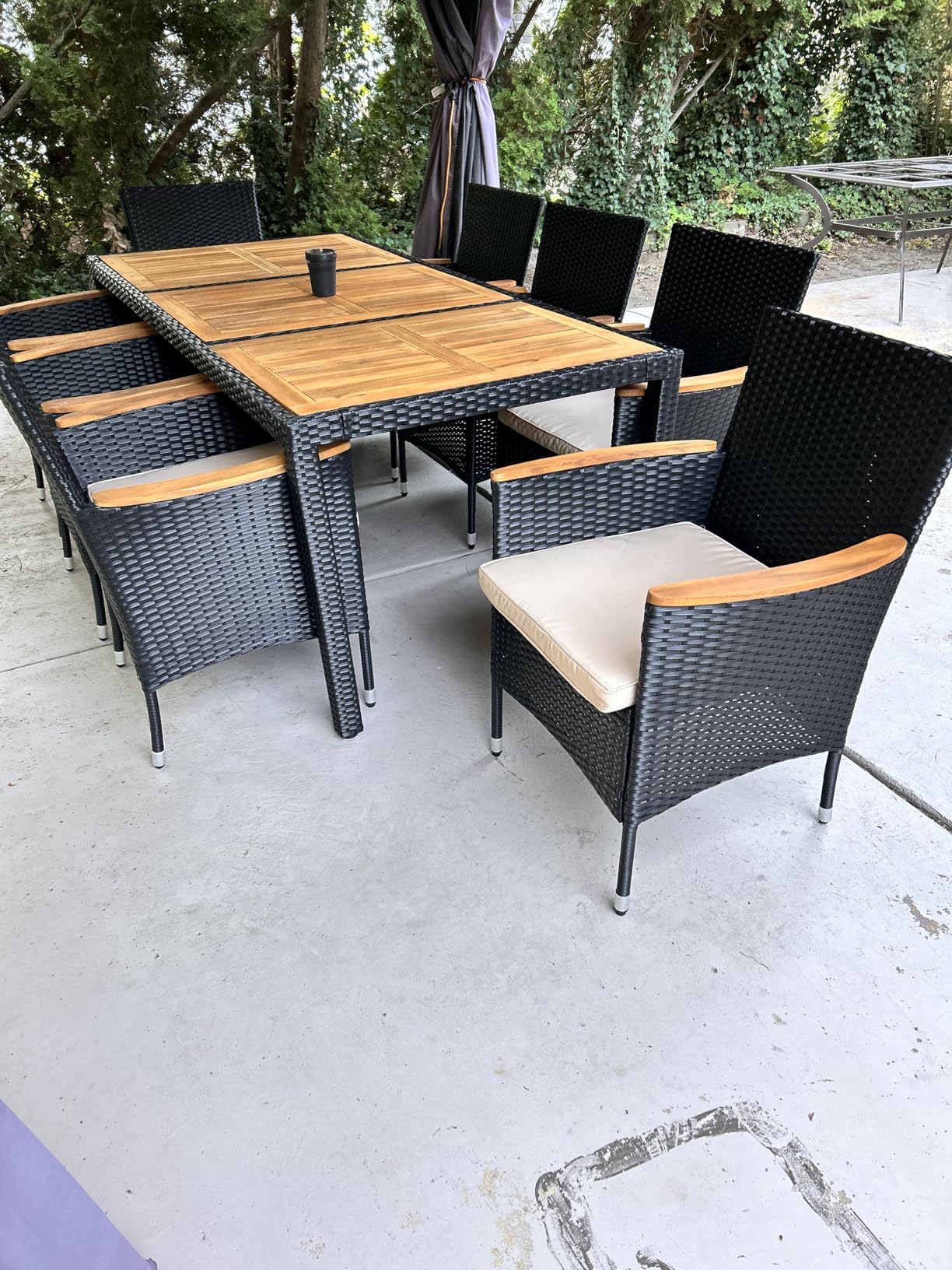 Flamaker 9 Piece Patio Dining Set Outdoor Acacia Wood Table and Chairs with Soft Cushions Wicker Patio Furniture for Deck, Backyard, Garden customer photo 2