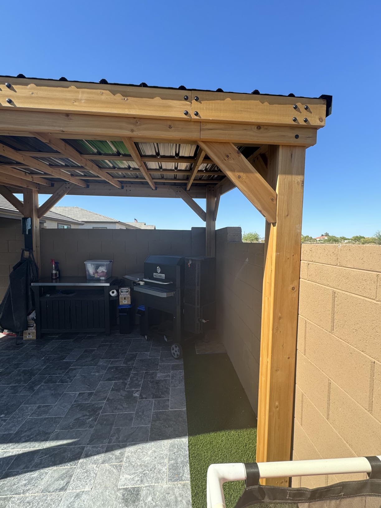 Backyard Discovery Arcadia 20' x 9.5' Cedar Wood Outdoor Gazebo Pavilion with Hardtop Galvanized Steel Slope Roof, Snow Support, Wind Resistance, PowerPort, Shade for Garden, Patio, Deck, Entertaining customer photo 2