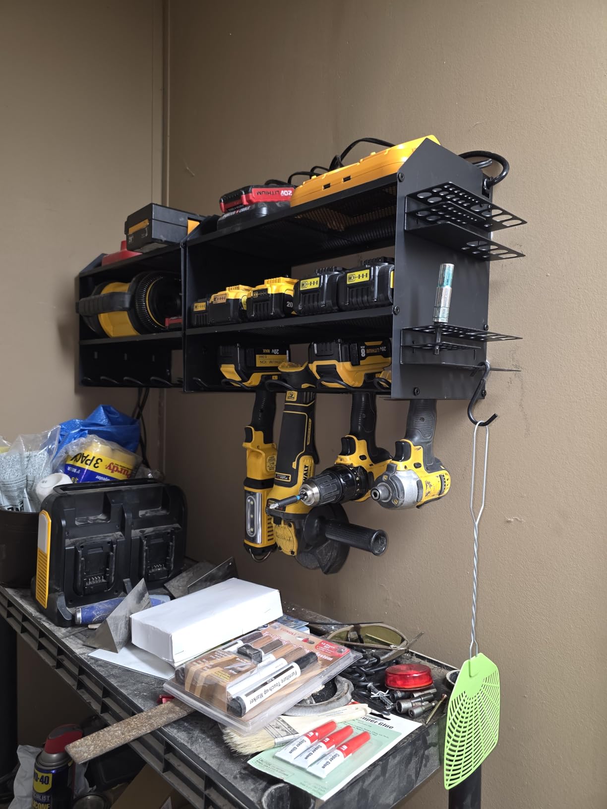 CCCEI Modular Power Tool Organizer Wall Mount with Charging Station. Garage Drill Storage Shelf with Hooks, Heavy Duty Rack, Tool Battery Holder Built in 8 Outlet. Gift for Men. Black, 1 Pack. customer photo 1