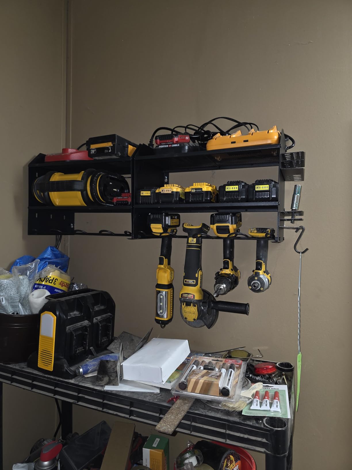 CCCEI Modular Power Tool Organizer Wall Mount with Charging Station. Garage Drill Storage Shelf with Hooks, Heavy Duty Rack, Tool Battery Holder Built in 8 Outlet. Gift for Men. Black, 1 Pack. customer photo 2