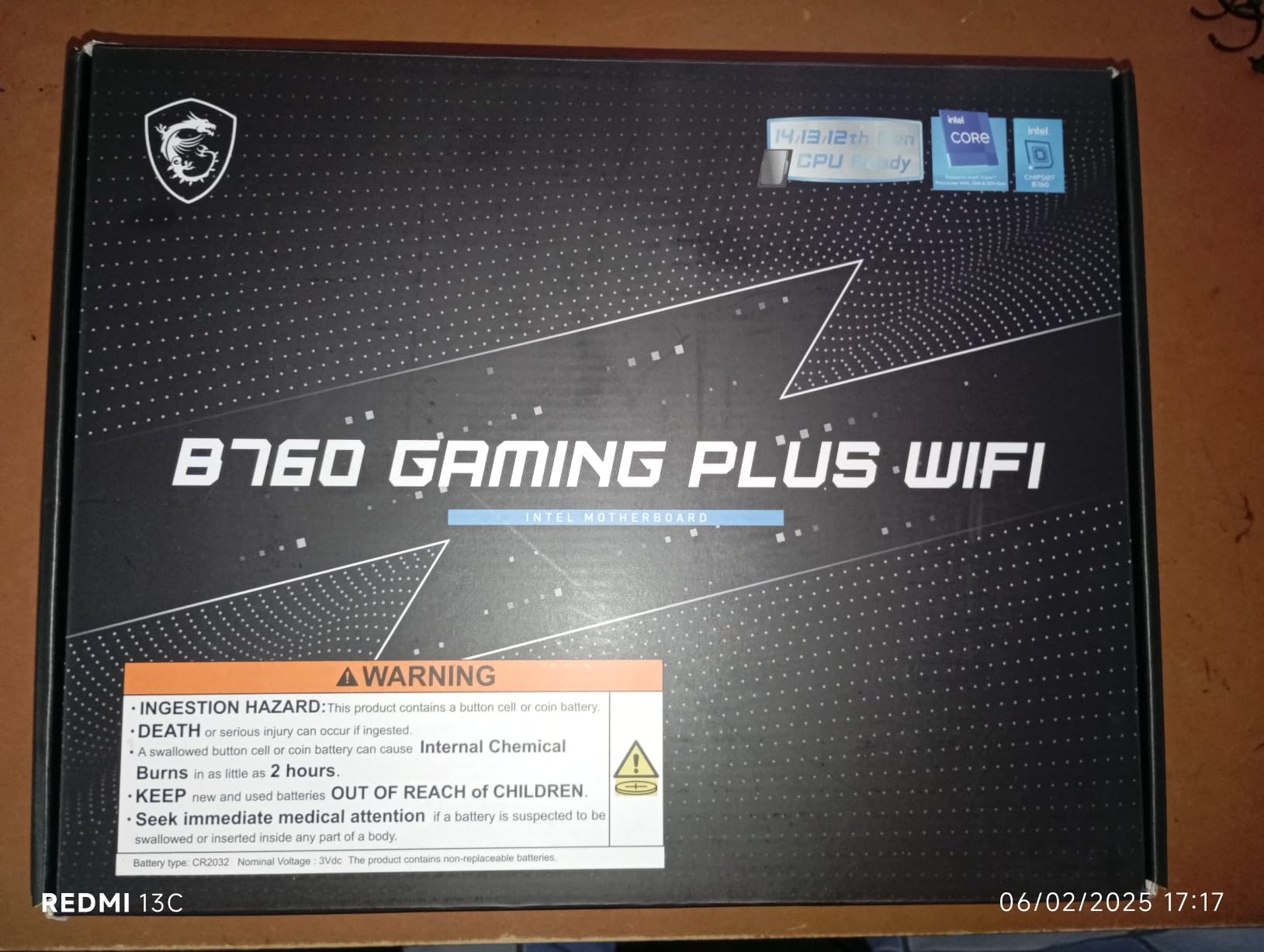 MSI B760 Gaming Plus WiFi Gaming Motherboard - Supports 12th/13th/14th Gen Intel, LGA 1700, DDR5, PCIe 4.0, M.2, 2.5Gbps LAN, Wi-Fi 6E, ATX customer photo 1