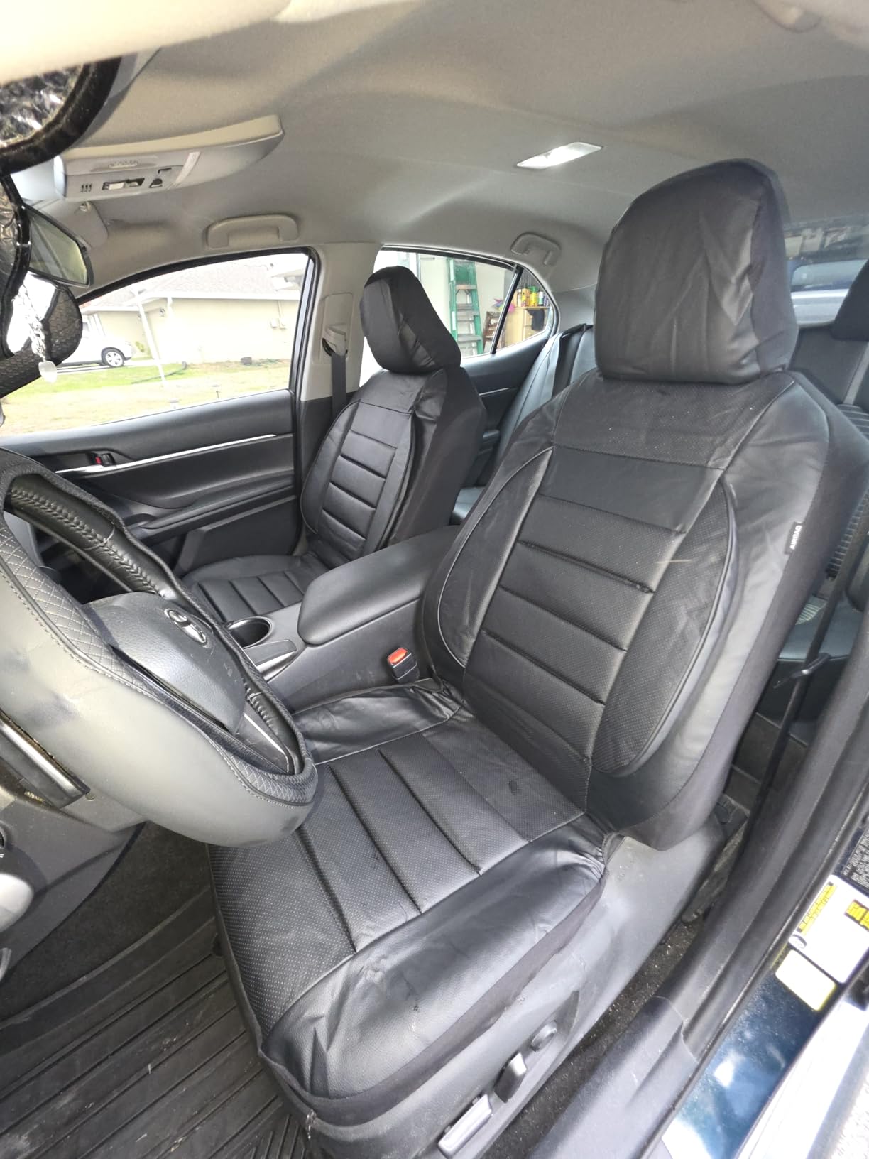 CAR PASS Faux Leather Car Seat Covers Front Seats Only, 3D Foam Support Car Seat Covers, Universal fit for Trucks Vans SUVs Sedans Automotive Comfortable, Airbag Compatible 2 Pieces Front Solid Black customer photo 2