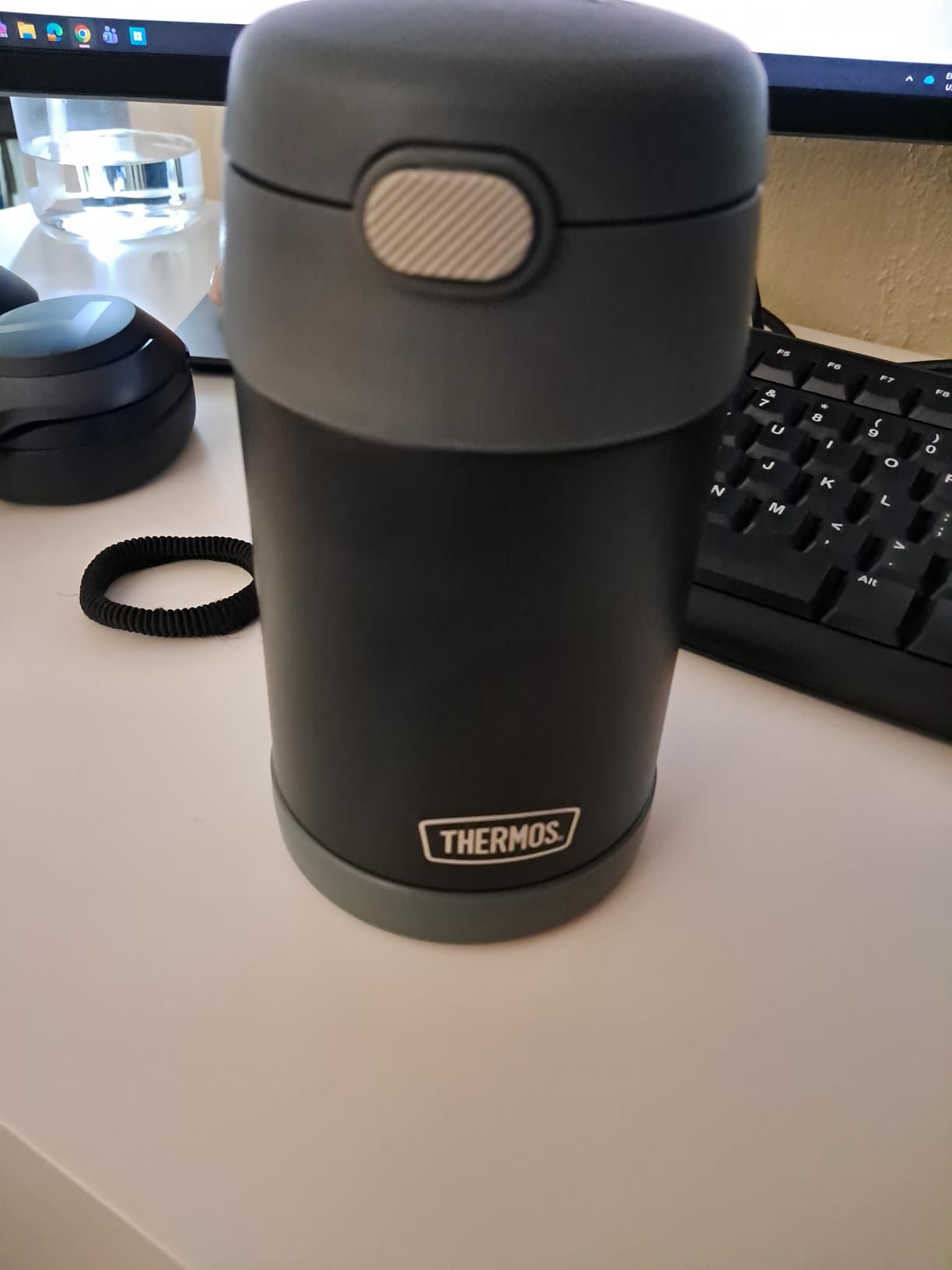 THERMOS FUNTAINER Insulated Food Jar, 16 Ounce, Kid Friendly Thermos Food Jar with Foldable Spoon, Matte Charcoal customer photo 1