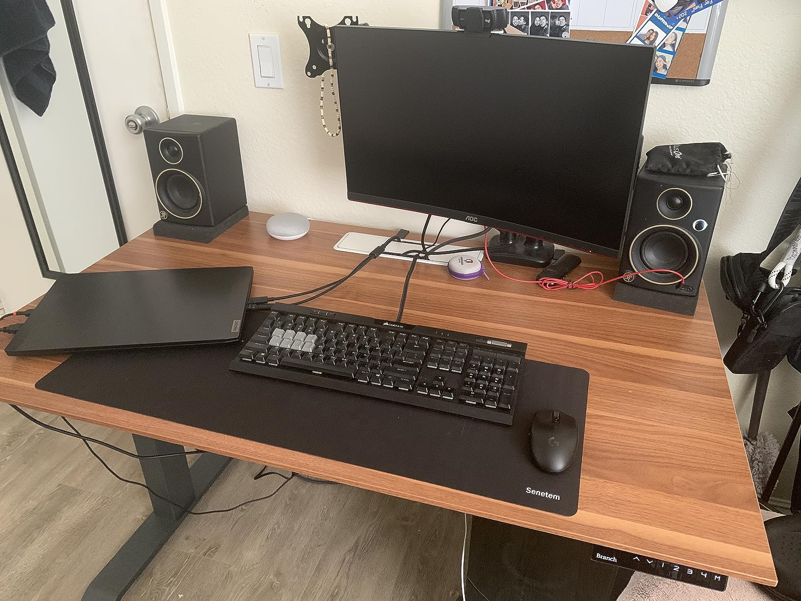 Branch Standing Desk 48 Inches - Adjustable Height Desk with Dual Motors, Three-Stage Lift, Four Memory Presets - White Base and Woodgrain Top customer photo 1