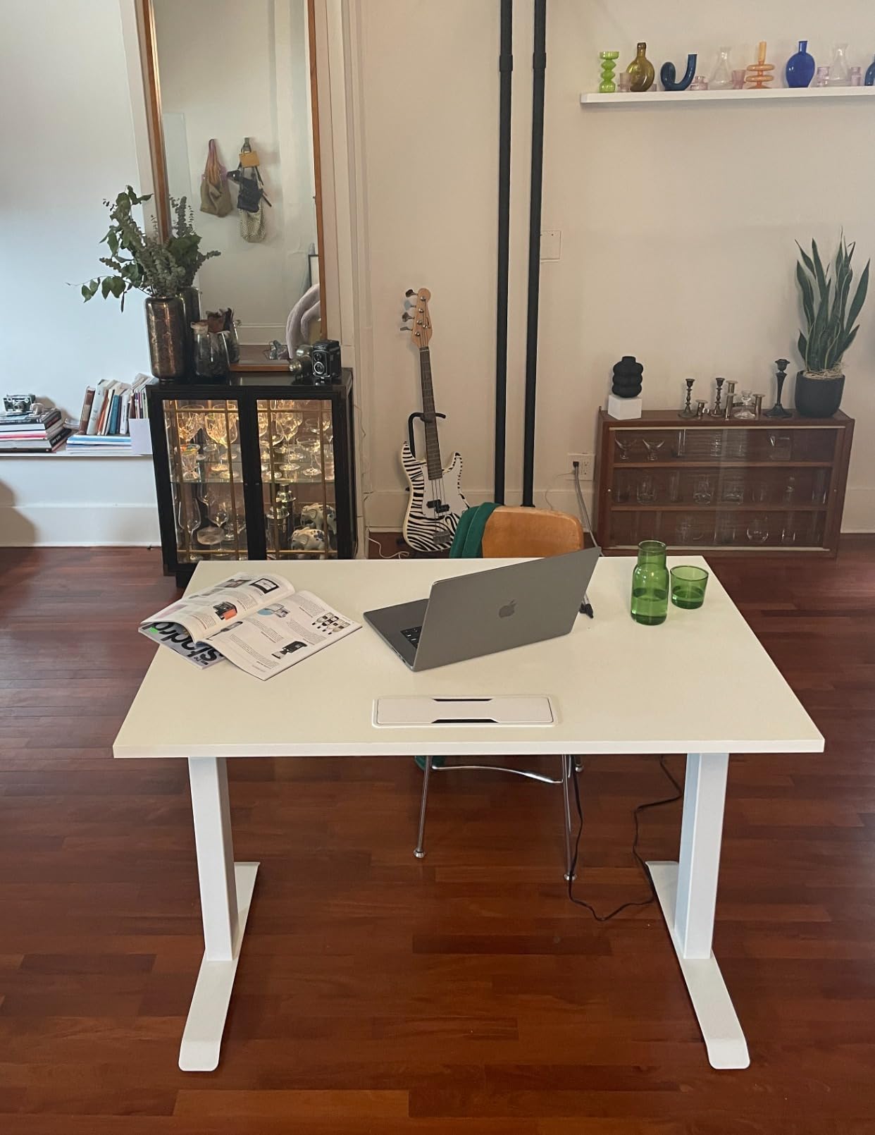 Branch Standing Desk 48 Inches - Adjustable Height Desk with Dual Motors, Three-Stage Lift, Four Memory Presets - White Base and Woodgrain Top customer photo 2