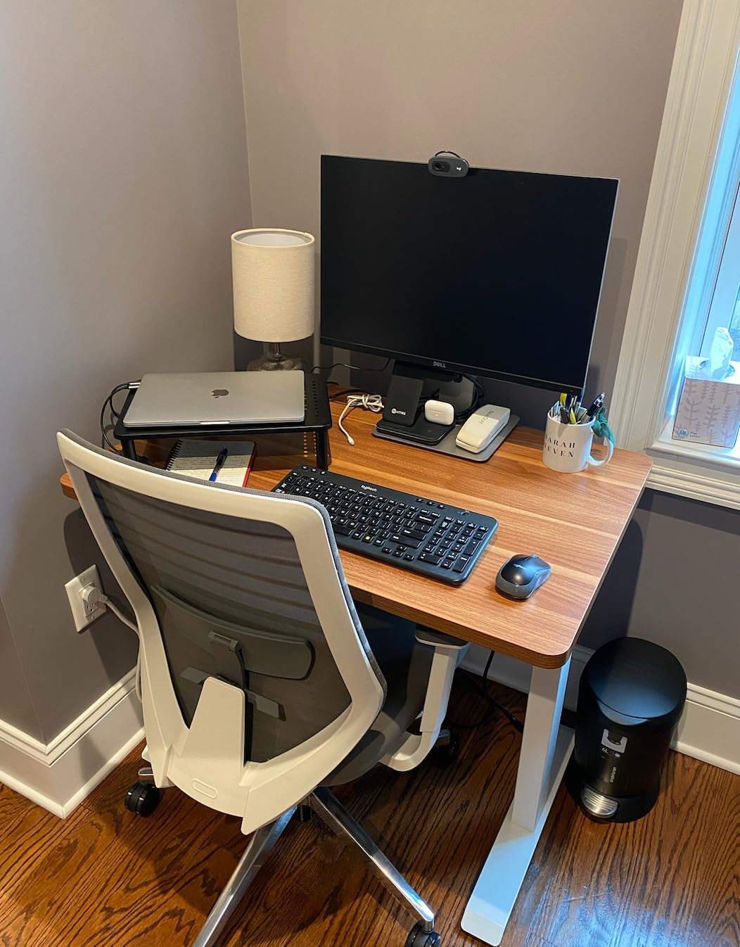 Branch Duo Standing Desk 36 Inches - Adjustable Standing Desk with 20 Range - OLED Control Panel - Frameless Design & Compact Size Suitable for Many Spaces - White Base - Walnut Top customer photo 2