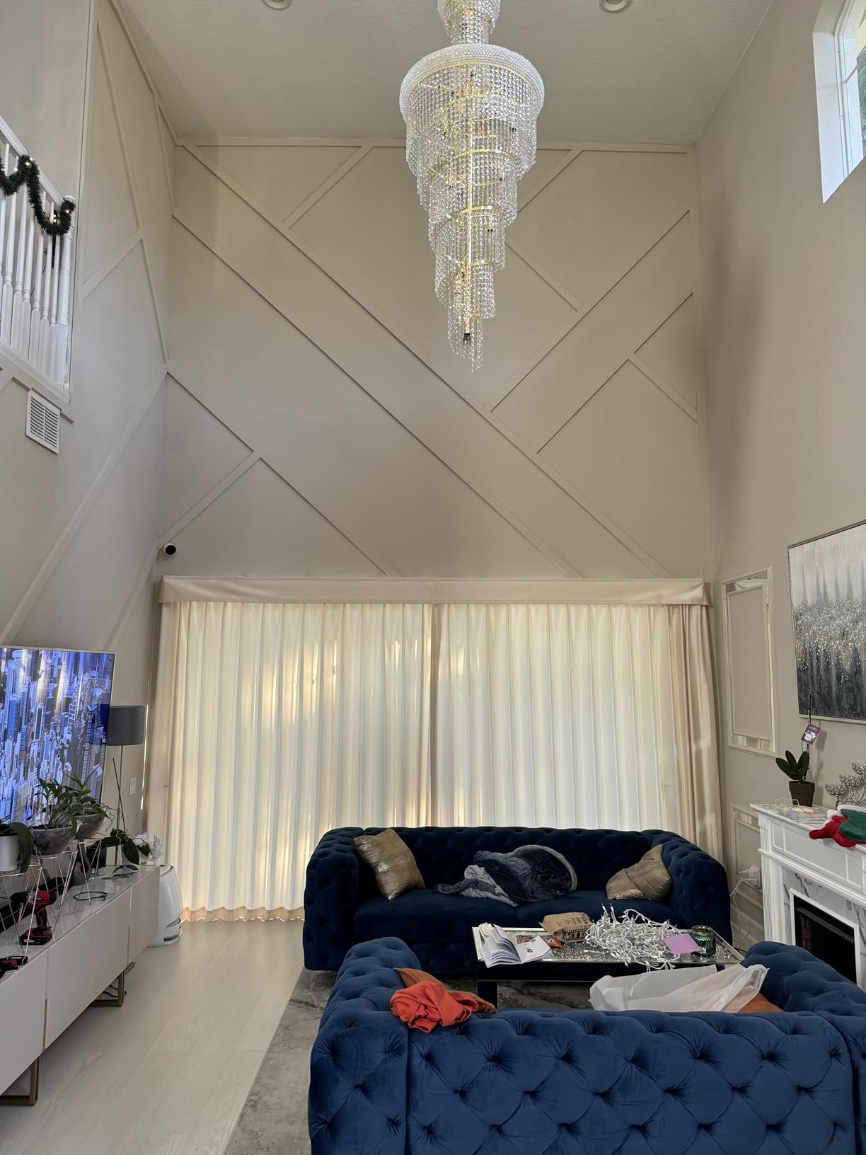 Graywind Rechargeable Smart Curtains Compatible with Alexa App Remote Control Motorized Drape for Sliding Door One-Way or Split Draw, Custom Width Up to 220