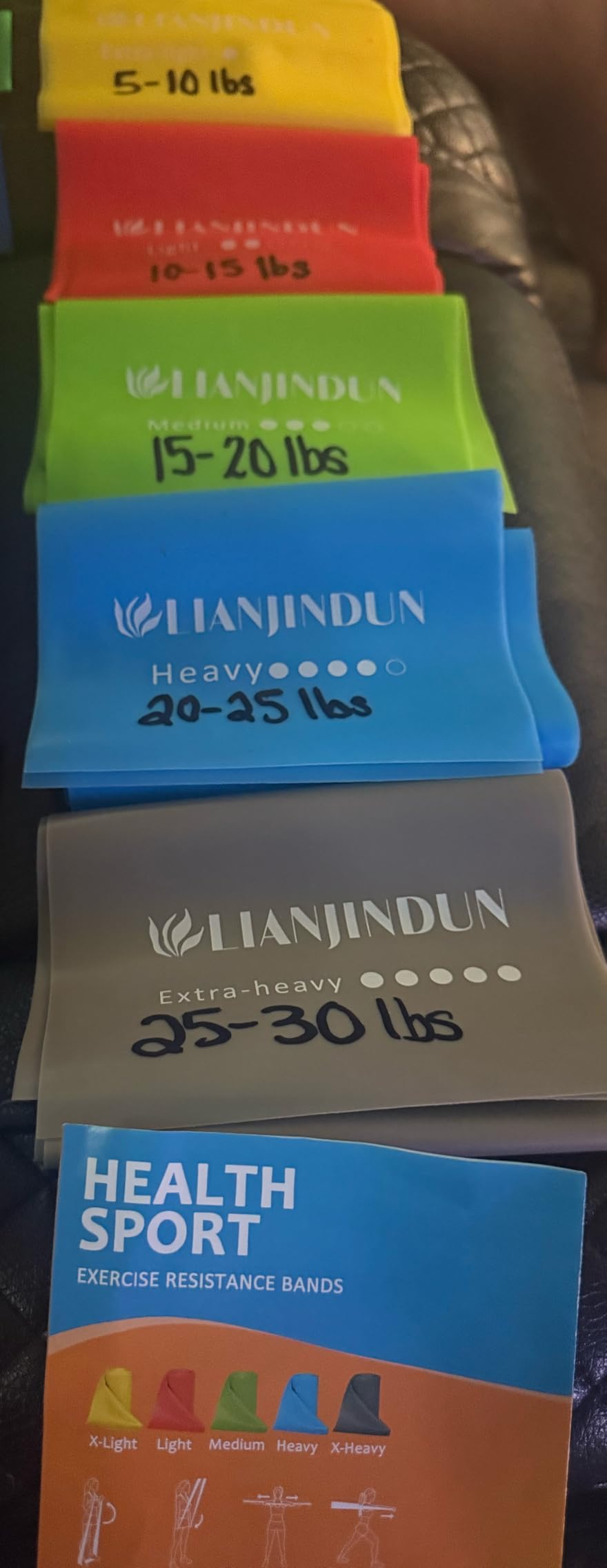 Lianjindun 5 Pcs Professional Resistance Bands. Latex-Free, Pilates Band, Work Out Bands, Stretch Bands for Working Out Women or Men, Exercise Bands Set for Pilates, Physical Therapy, Yoga customer photo 2