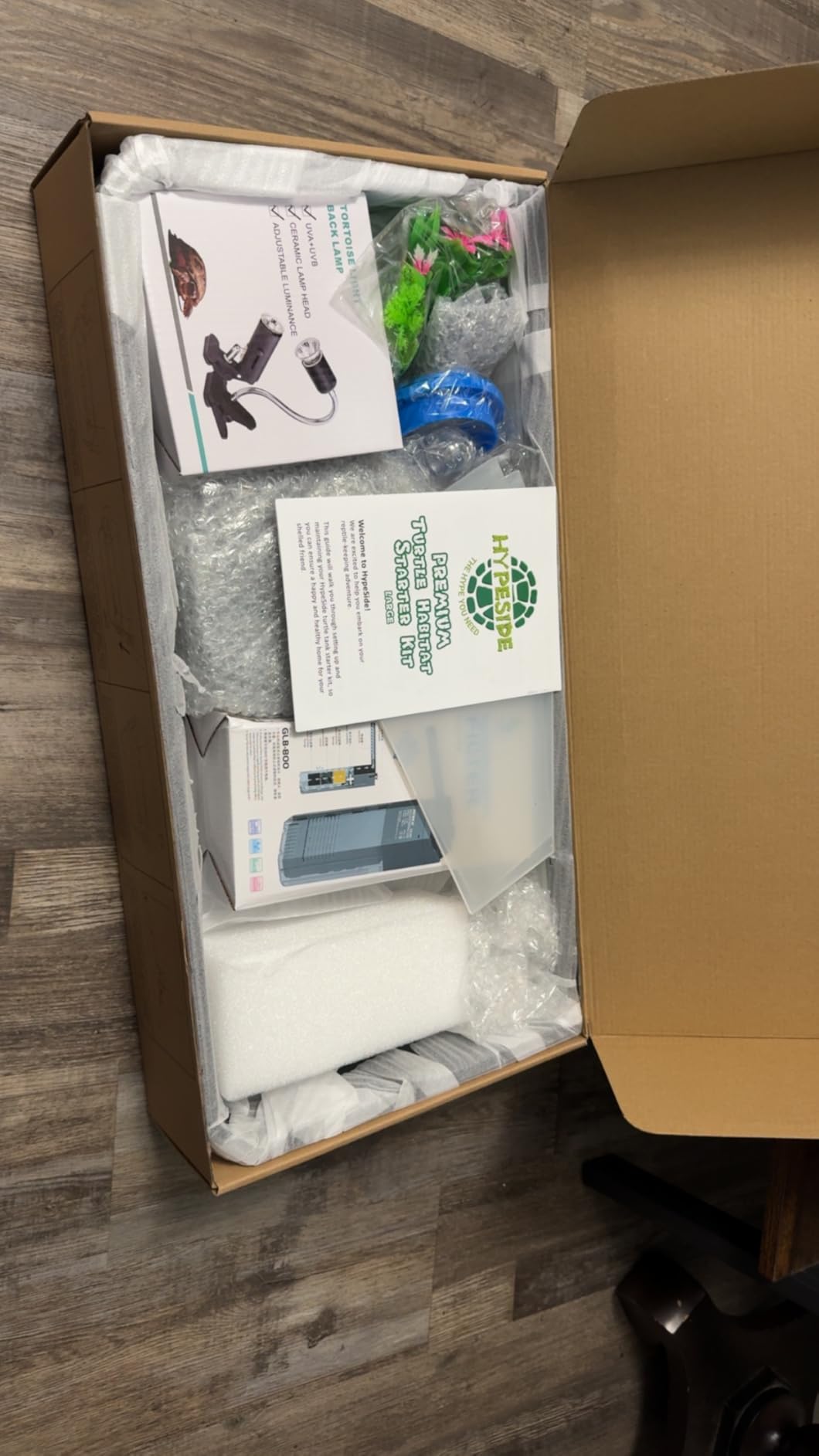 Large Turtle Tank Kit for Aquatic Turtles - Complete Starter Habitat with Filter, UVB Lamp, Basking Platform, Plants, Feeding Ring - Turtle Aquarium Kit (Black) customer photo 1