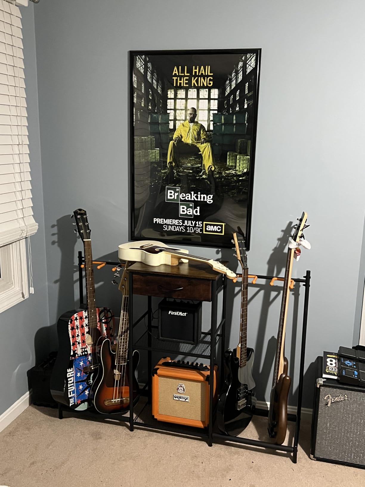 Guitar Stands Floor with 4 Guitar Holders, 3-Tier with Amp Stand & Cloth Drawer customer photo 1