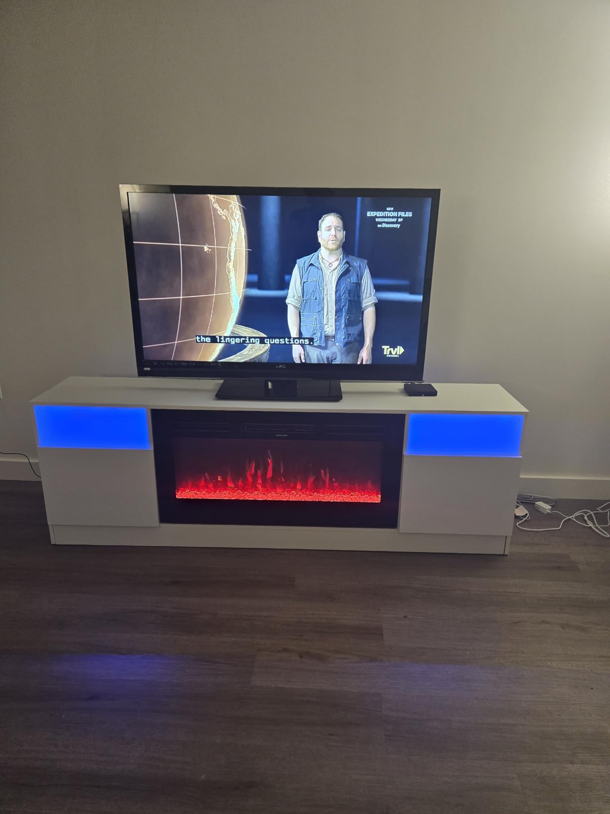 AHB Fireplace TV Stand, LED Light Entertainment Center with 36 Electric Fireplace and Storage Cabinet, Media Console Table for TVs Up to 80 Inches, Ideal for Living Room, 70 Inches (Black) customer photo 2