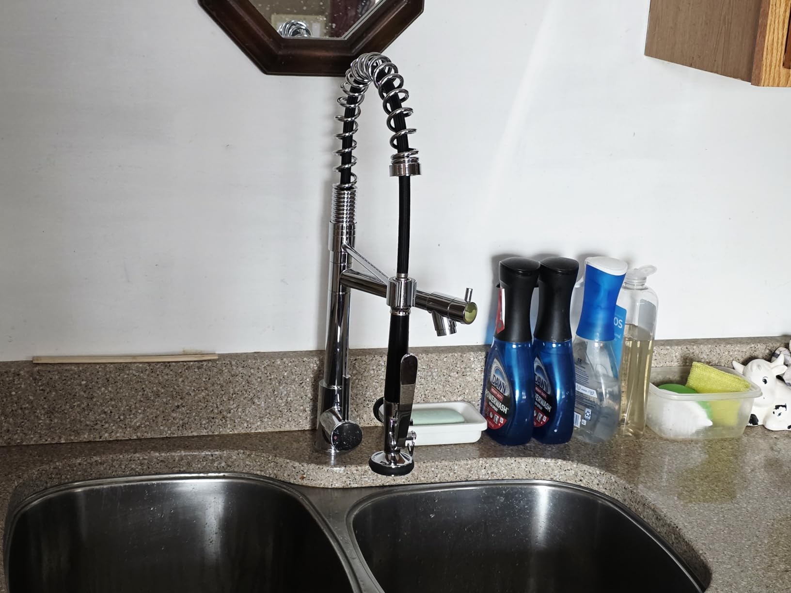 Fapully Commercial Kitchen Faucet, Wall Mount Kitchen Sink Faucet with Pre-Rinse Pull Down Sprayer, 25