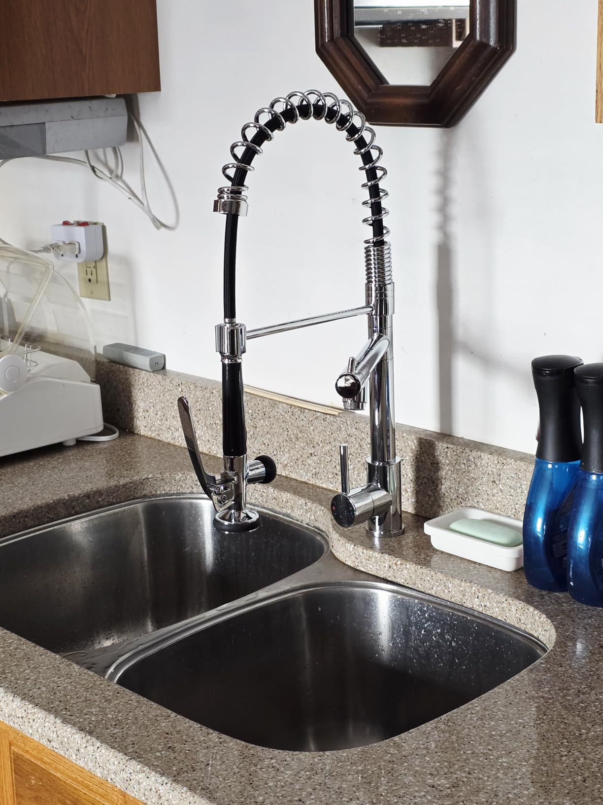 Fapully Commercial Kitchen Faucet, Wall Mount Kitchen Sink Faucet with Pre-Rinse Pull Down Sprayer, 25