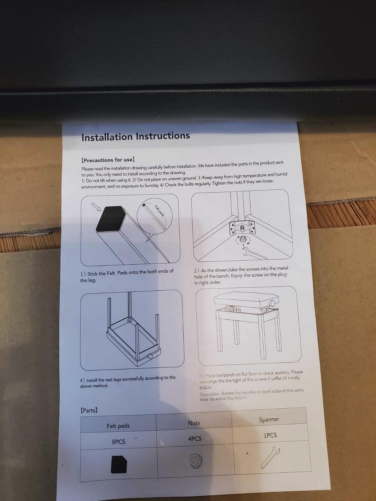 AODSK Adjustable Wooden Piano Bench with Padded Cushion and Storage with Sheet Music Storage Black 22.05''x13.39''x18.31''(Height Adjustable Range:18.31''-22.05'') customer photo 2