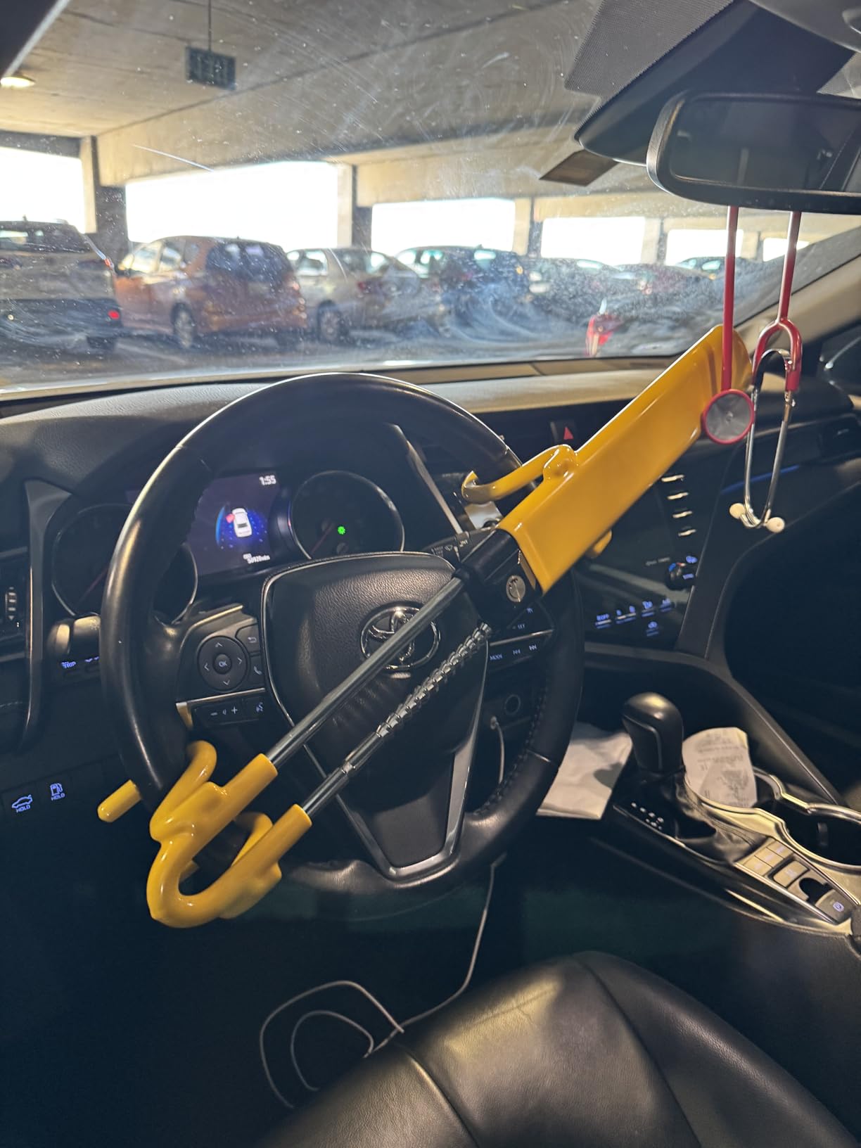 Tevlaphee Steering Wheel Lock Anti-Theft Car Device Heavy Duty Security Car Lock Antitheft Locking Devices Great Deterrent Adjustable Car Wheel Lock Anti Theft for Vehicle Truck with 3 Keys(Black) customer photo 2
