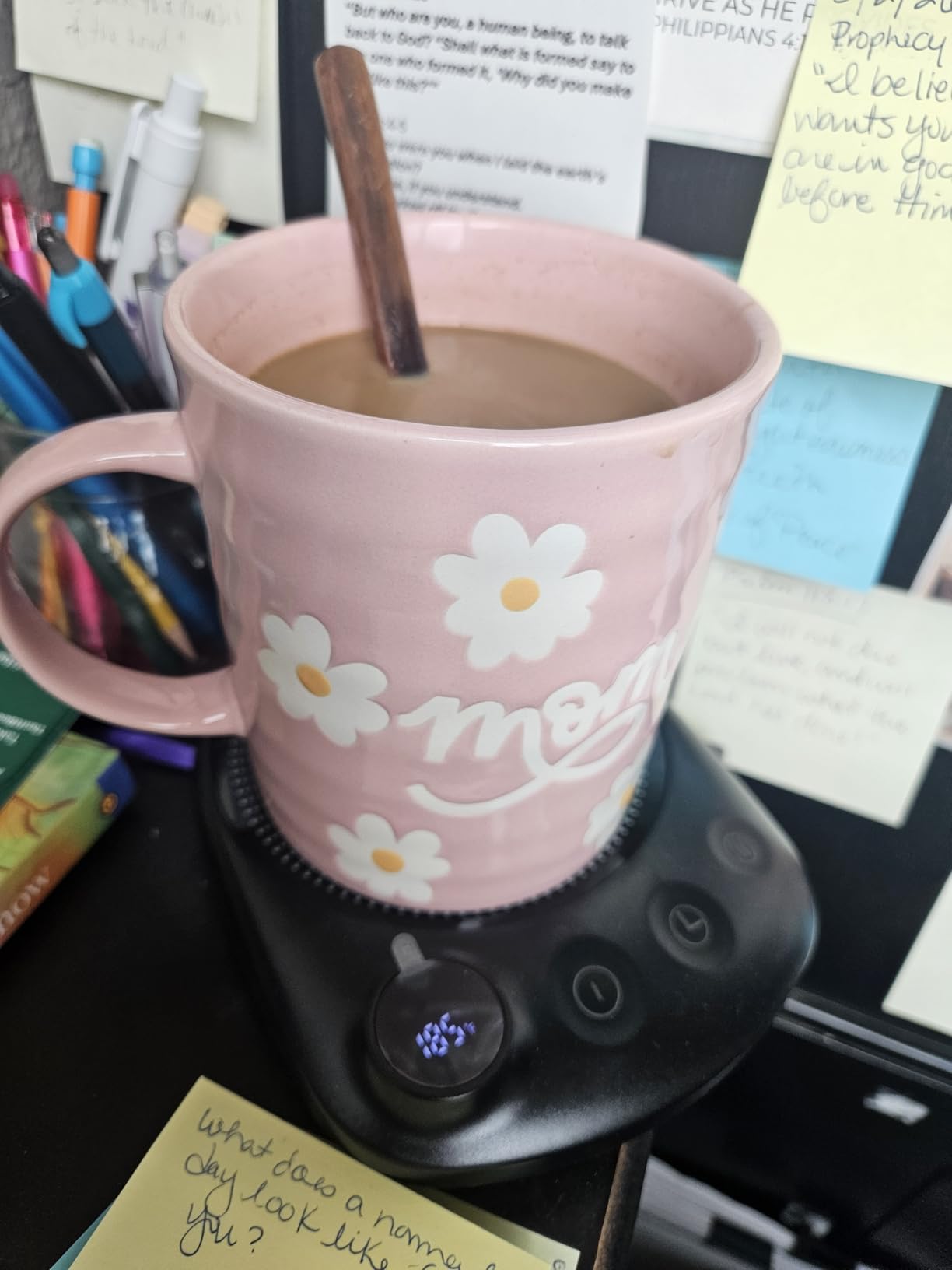 Coffee Mug Warmer - Fastest Heating & Highest Temperature, Coffee Cup Warmer for Desk Auto Shut Off, 4 Temp Settings & 1-12H Timer, Smart Electric Beverage Warmer for Coffee, Tea (Black) customer photo 2