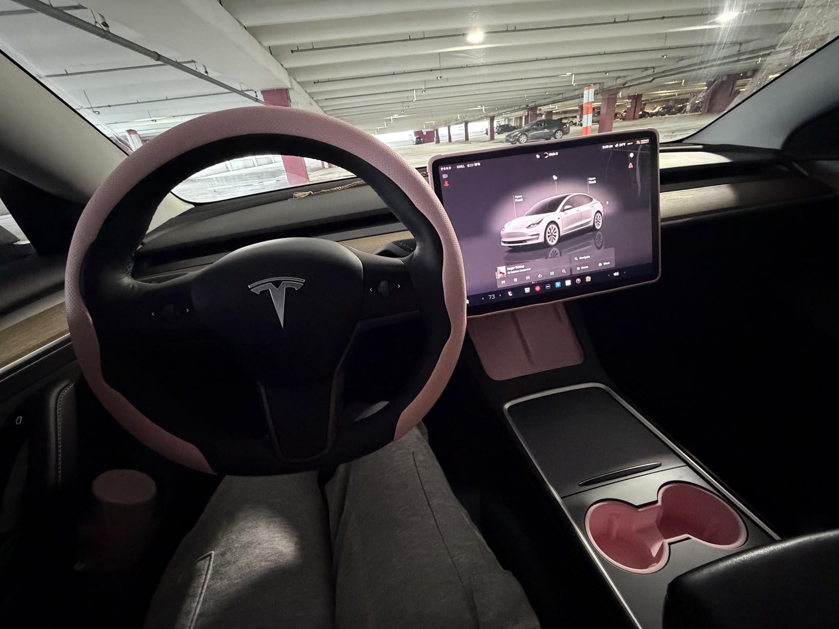 TOPABYTE 3PCS Center Console Accessories for Tesla Model Y 2021-2024 and Model 3 2021-2023 Cup Holder Insert, Screen Edge Protector Frame, Silicone Wireless Charger Mat, White customer photo 1