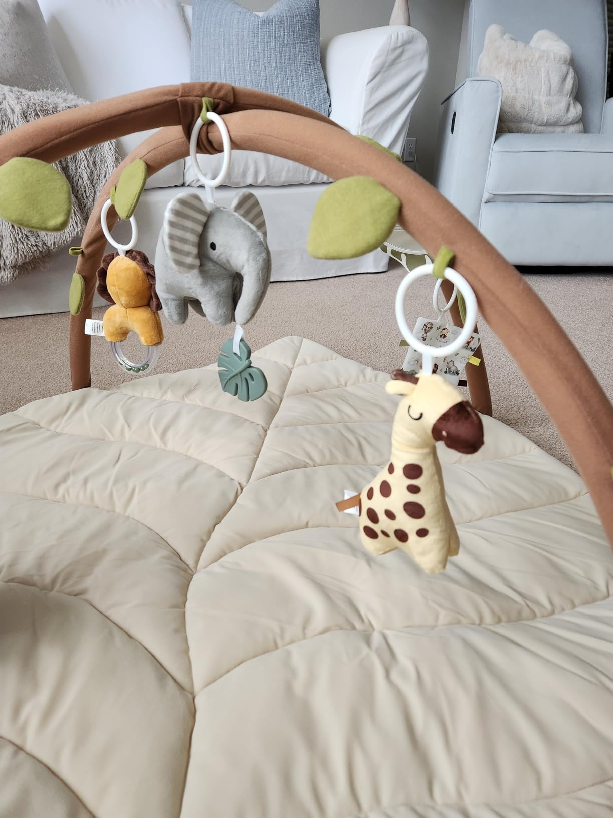 Blissful Diary Baby Play Gym & Activity Mat, Oversize Leaf Shaped Baby Play Mat w 6 Detachable Toys, Tummy Time Mat Promote Motor Skills & Sensory Development Mat, Newborn Infant Baby Essentials Gift customer photo 4