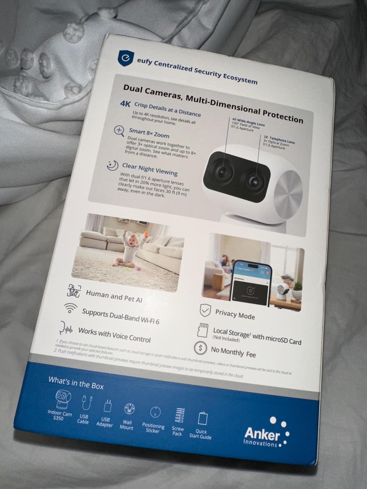 eufy Security 4K Indoor Camera S350-No Subscription, Dual Cameras,8× Zoom,360° Pan &Tilt, Work as Pet Camera,Nanny/Elder/Baby Monitor,AI Auto-Tracking, Human/Pet Detection, 2.4G/5G Wi-Fi customer photo 2