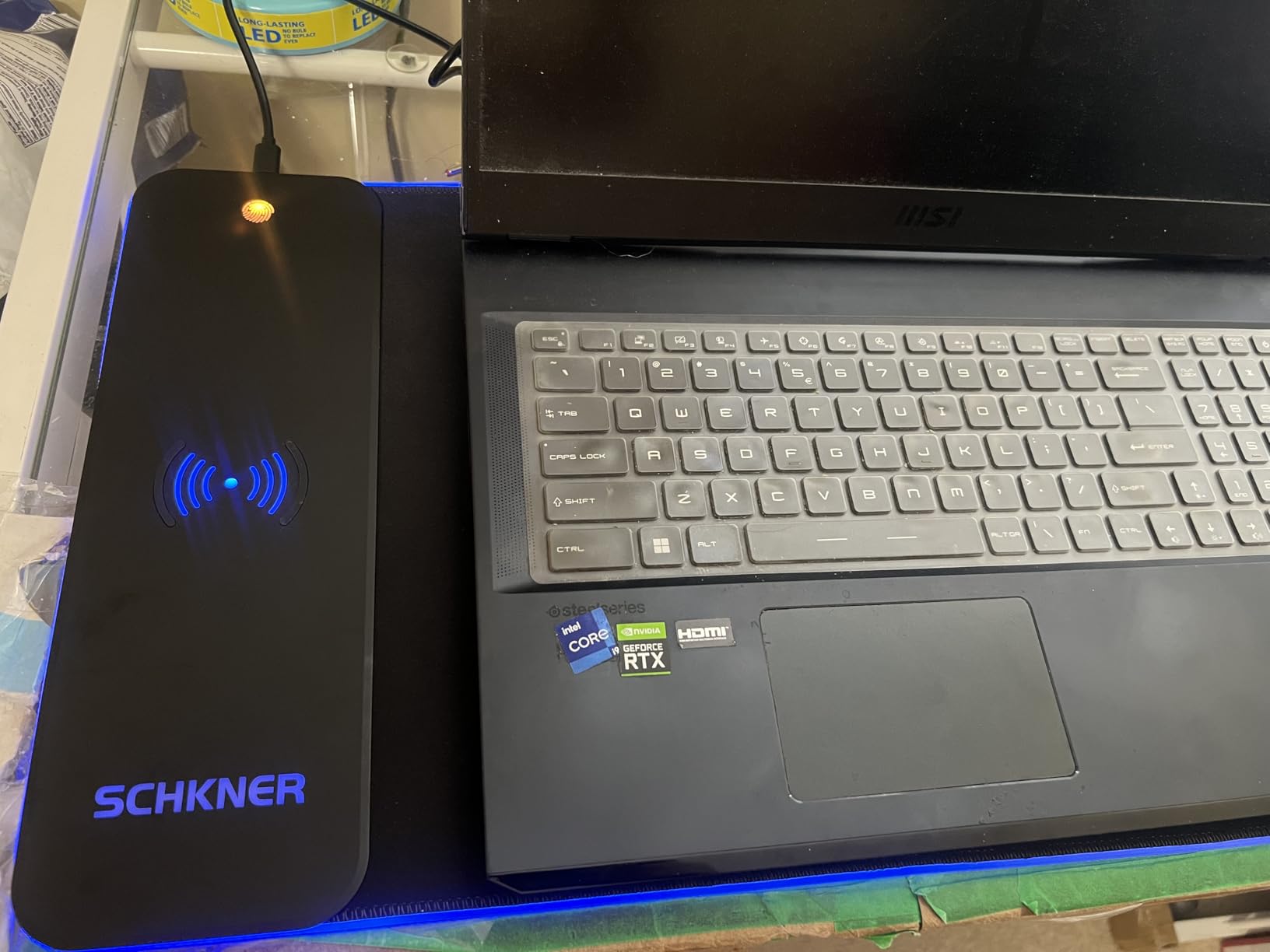 Schkner RGB Gaming Mouse Pad with Wireless Charging 15W, Large Desk Mat 800x300x4mm, 10 Light Modes Keyboard Pad with Non-Slip Rubber Base, Waterproof Mousepad for Gaming PC MacBook Laptop customer photo 1